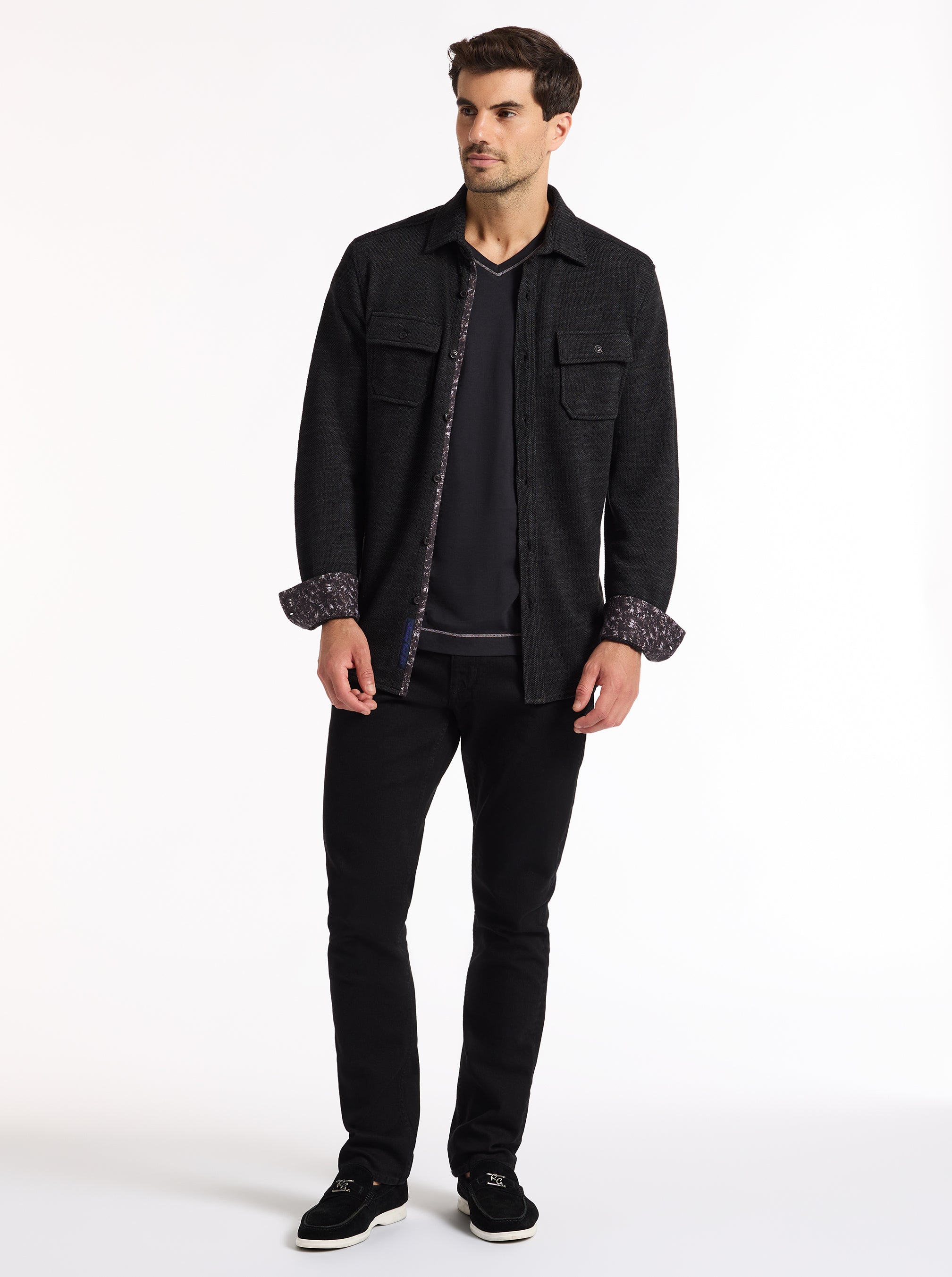 WAYNE LONG SLEEVE BUTTON DOWN KNIT SHIRT