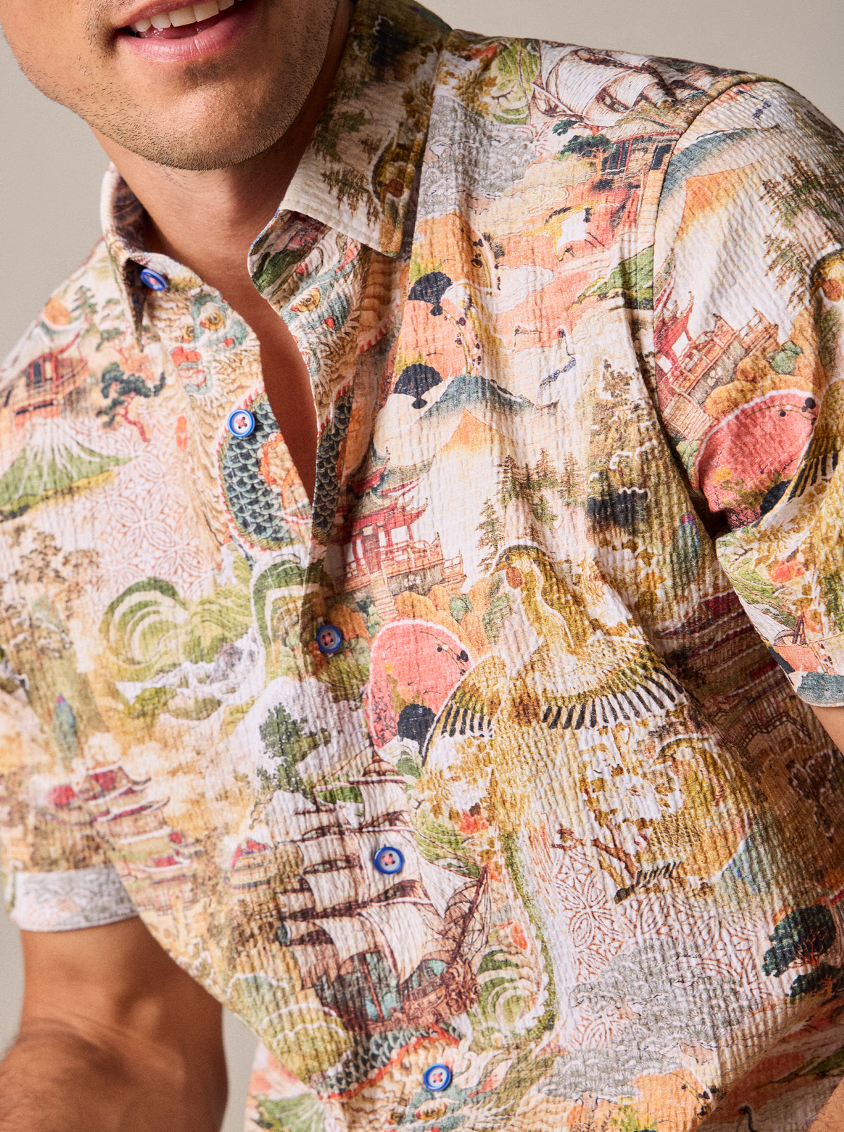 TENGU SHORT SLEEVE BUTTON DOWN SHIRT TALL