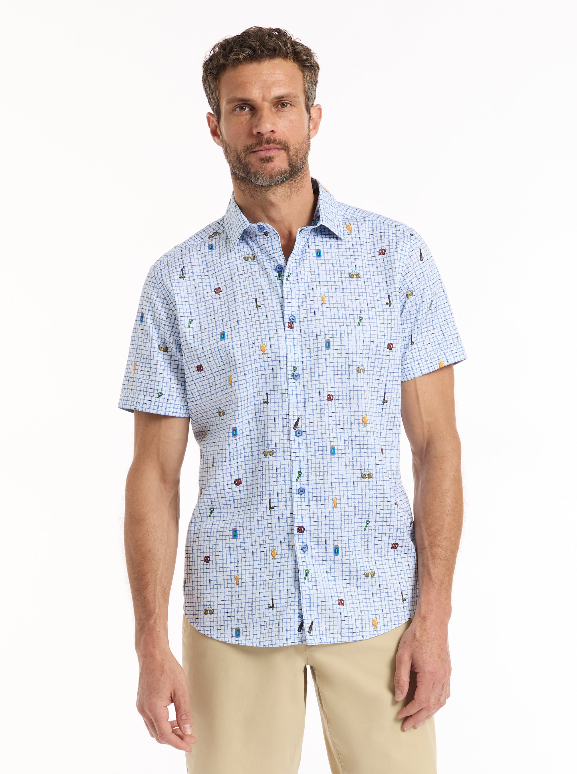 BREW & CHEW SHORT SLEEVE BUTTON DOWN SHIRT