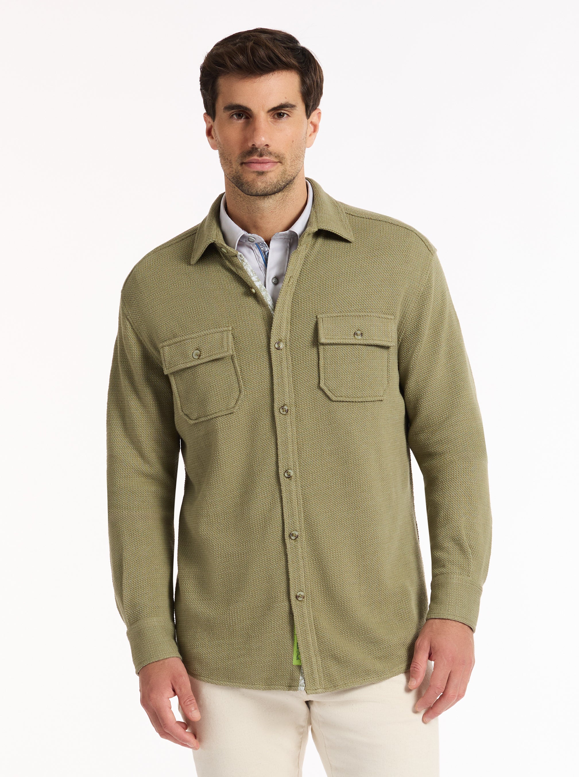 WAYNE LONG SLEEVE BUTTON DOWN KNIT SHIRT