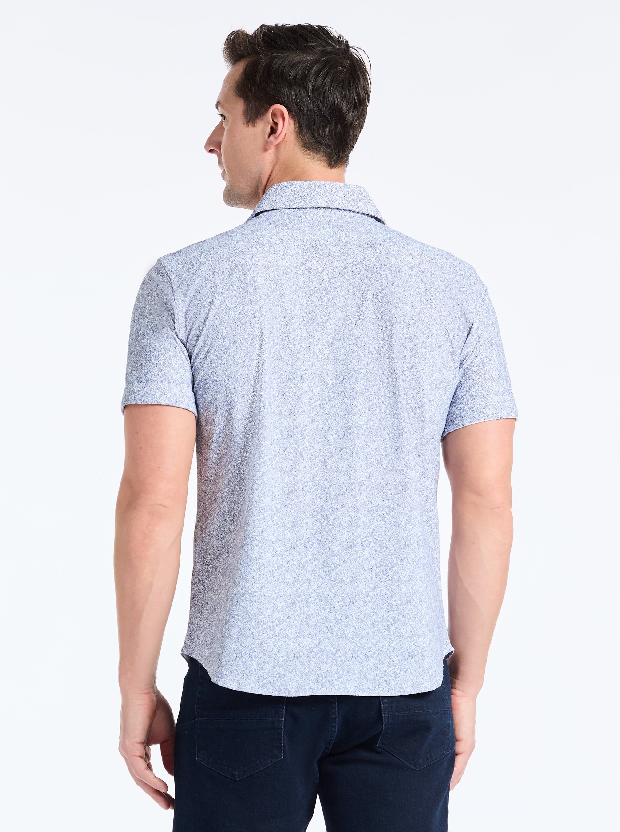 SCRAWL SHORT SLEEVE BUTTON DOWN SHIRT