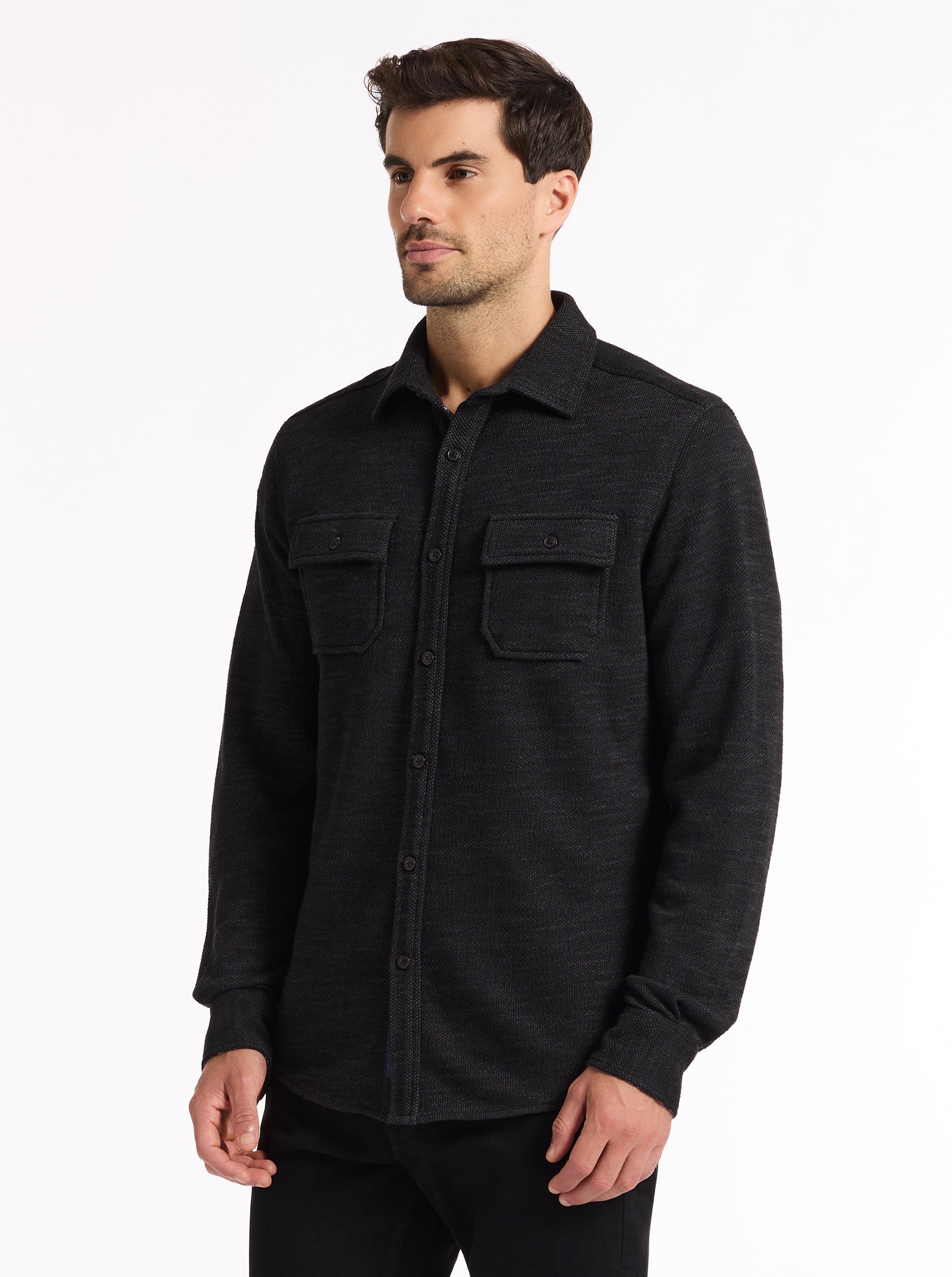 WAYNE LONG SLEEVE BUTTON DOWN KNIT SHIRT