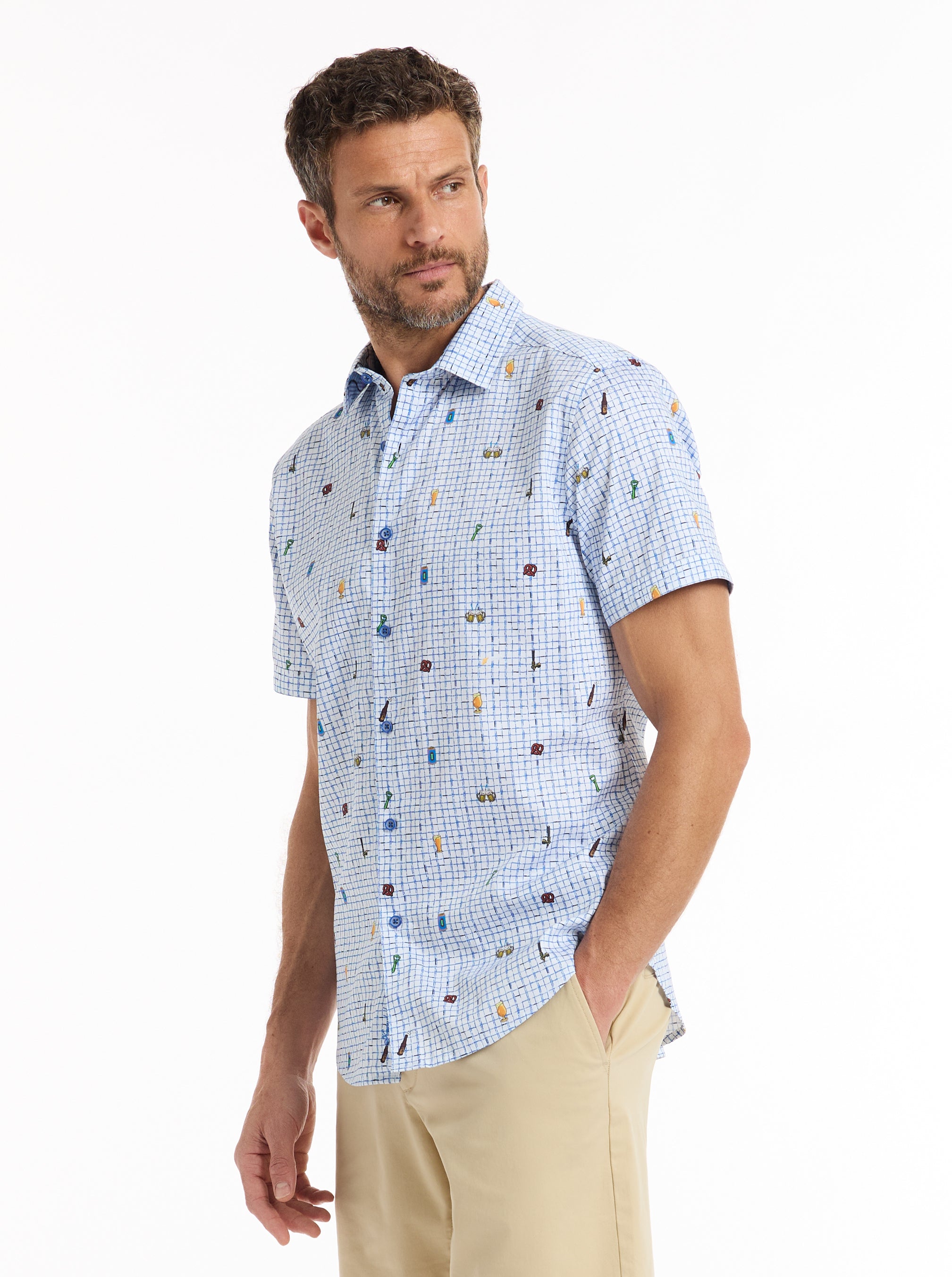BREW & CHEW SHORT SLEEVE BUTTON DOWN SHIRT