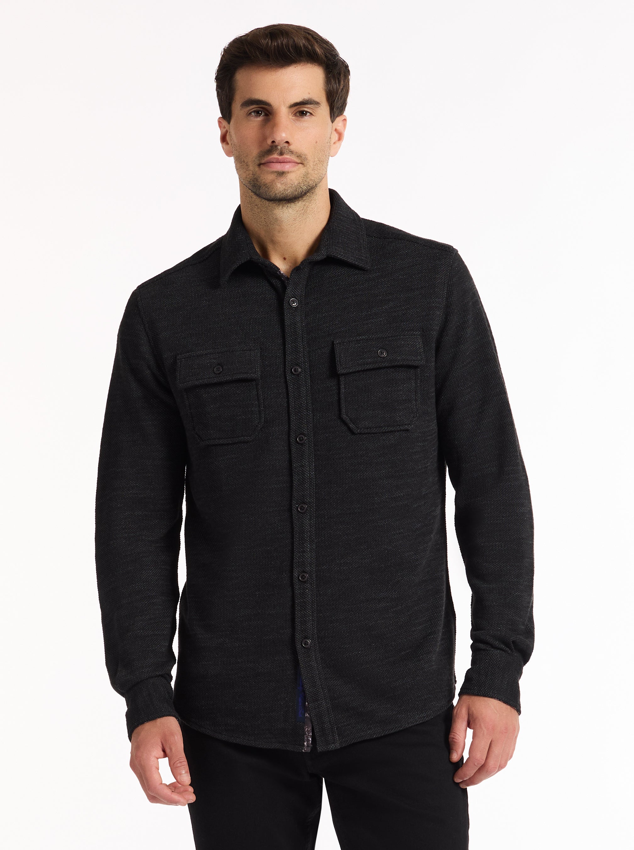 WAYNE LONG SLEEVE BUTTON DOWN KNIT SHIRT