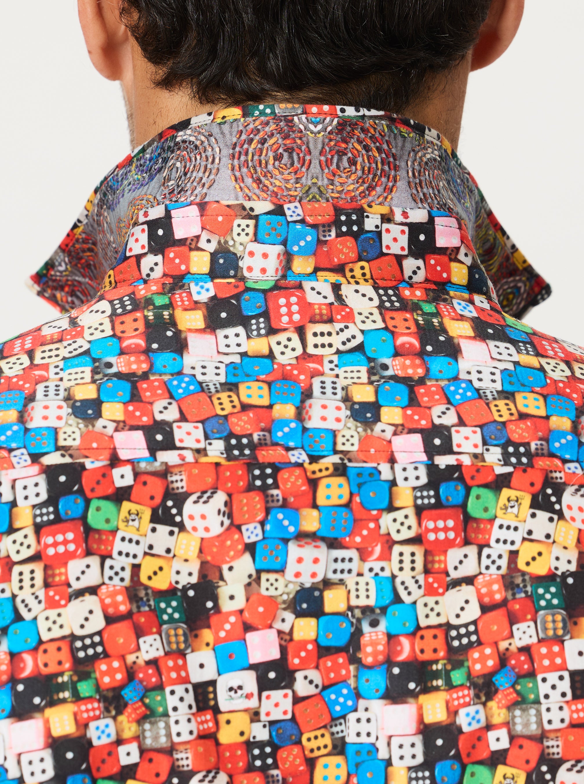 Colorful shirt with dice pattern with a contrast patterned collar lining