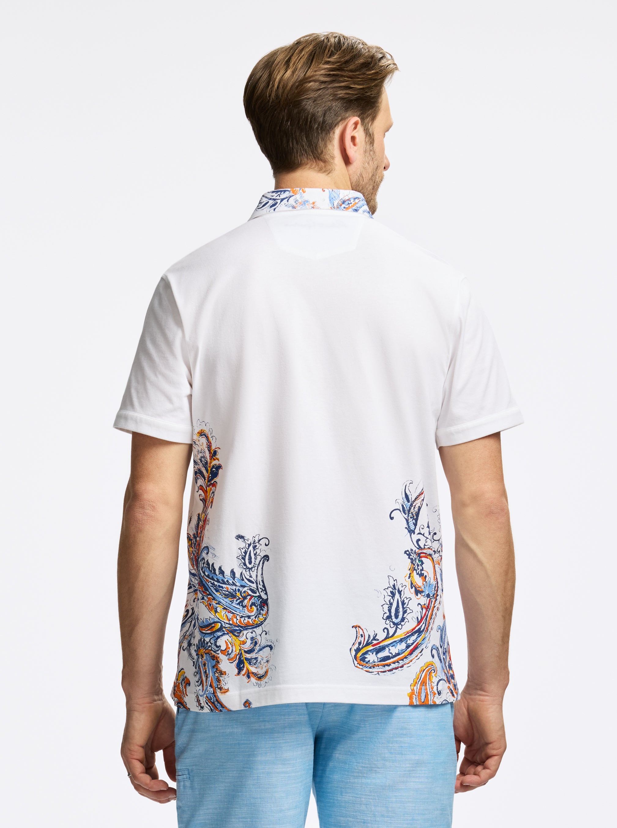 ORANGE PAISLEY SHORT SLEEVE BUTTON DOWN SHIRT