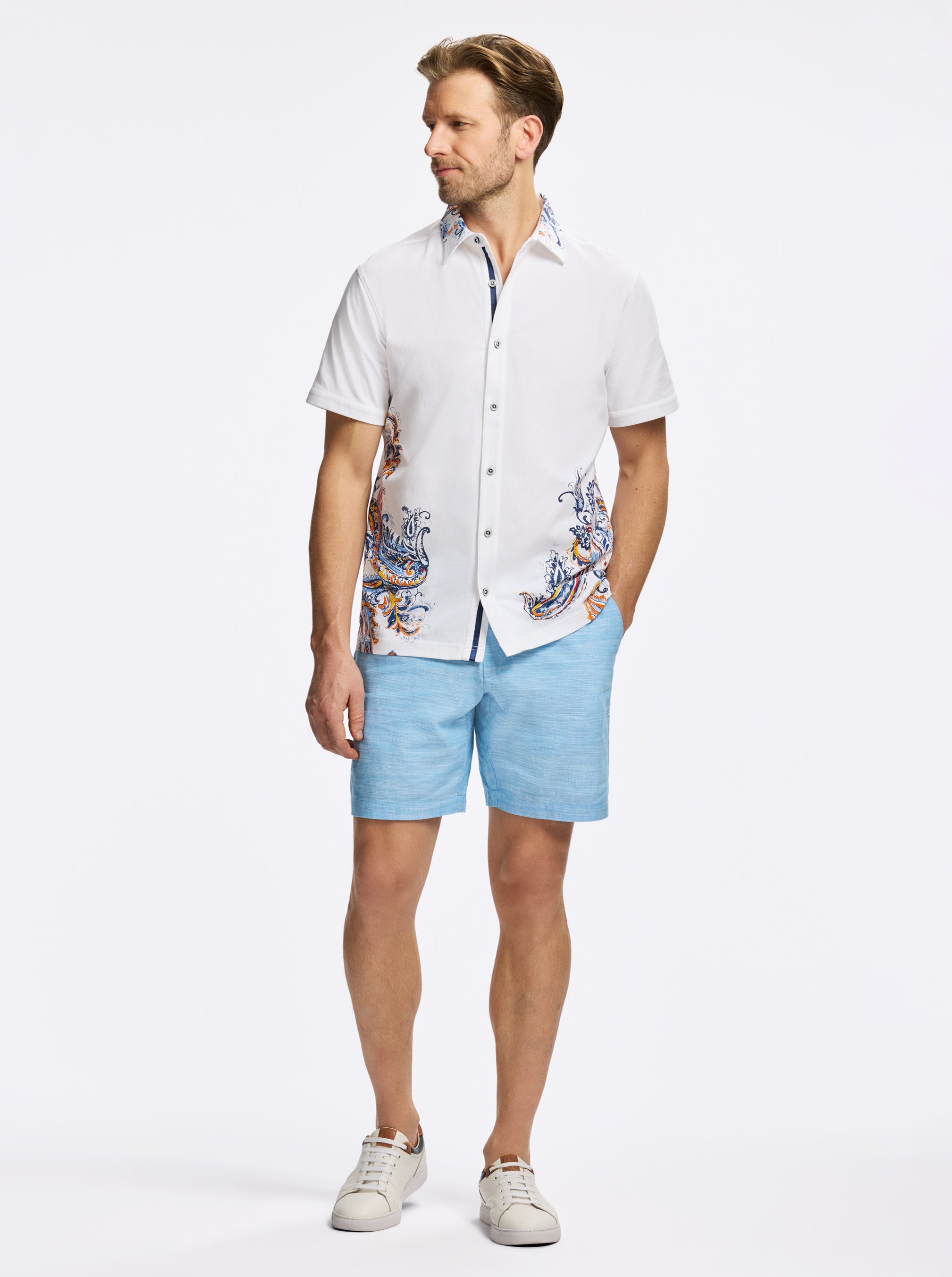 ORANGE PAISLEY SHORT SLEEVE BUTTON DOWN SHIRT