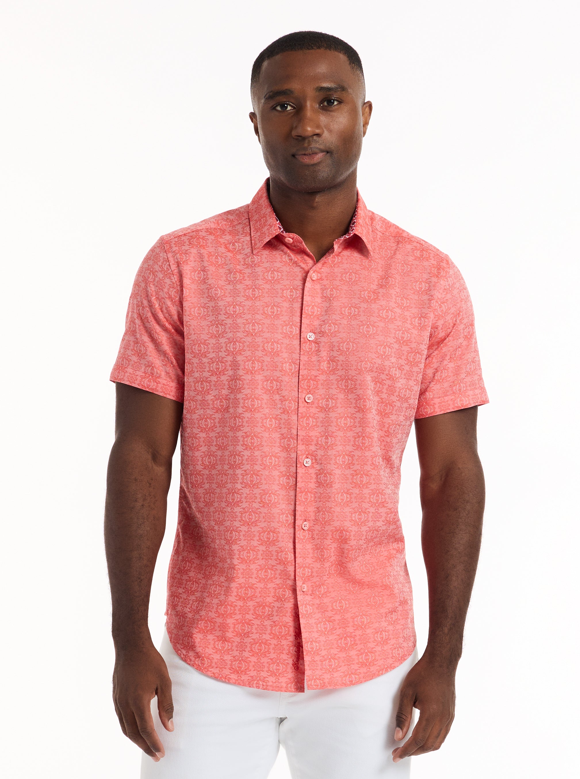 coral dress shirt STELLMAN SHORT SLEEVE BUTTON DOWN SHIRT