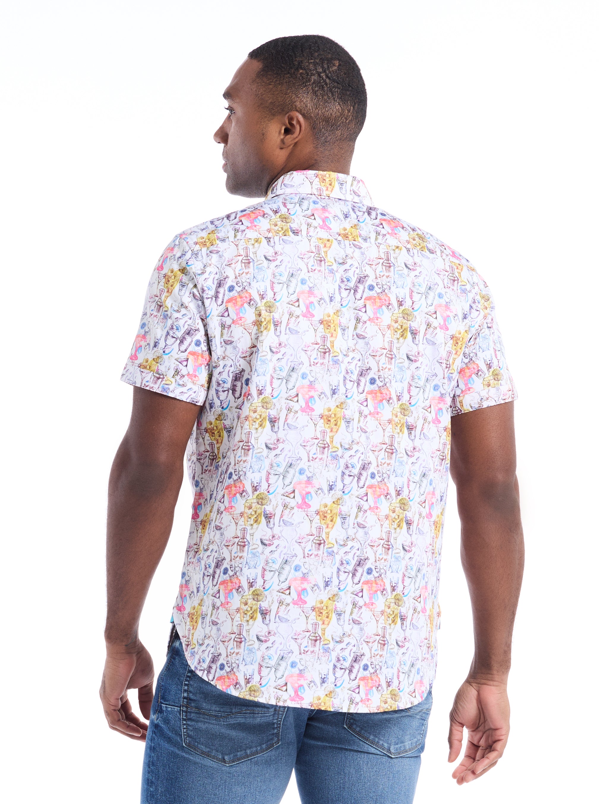 DRINKS ON ME SHORT SLEEVE BUTTON DOWN SHIRT