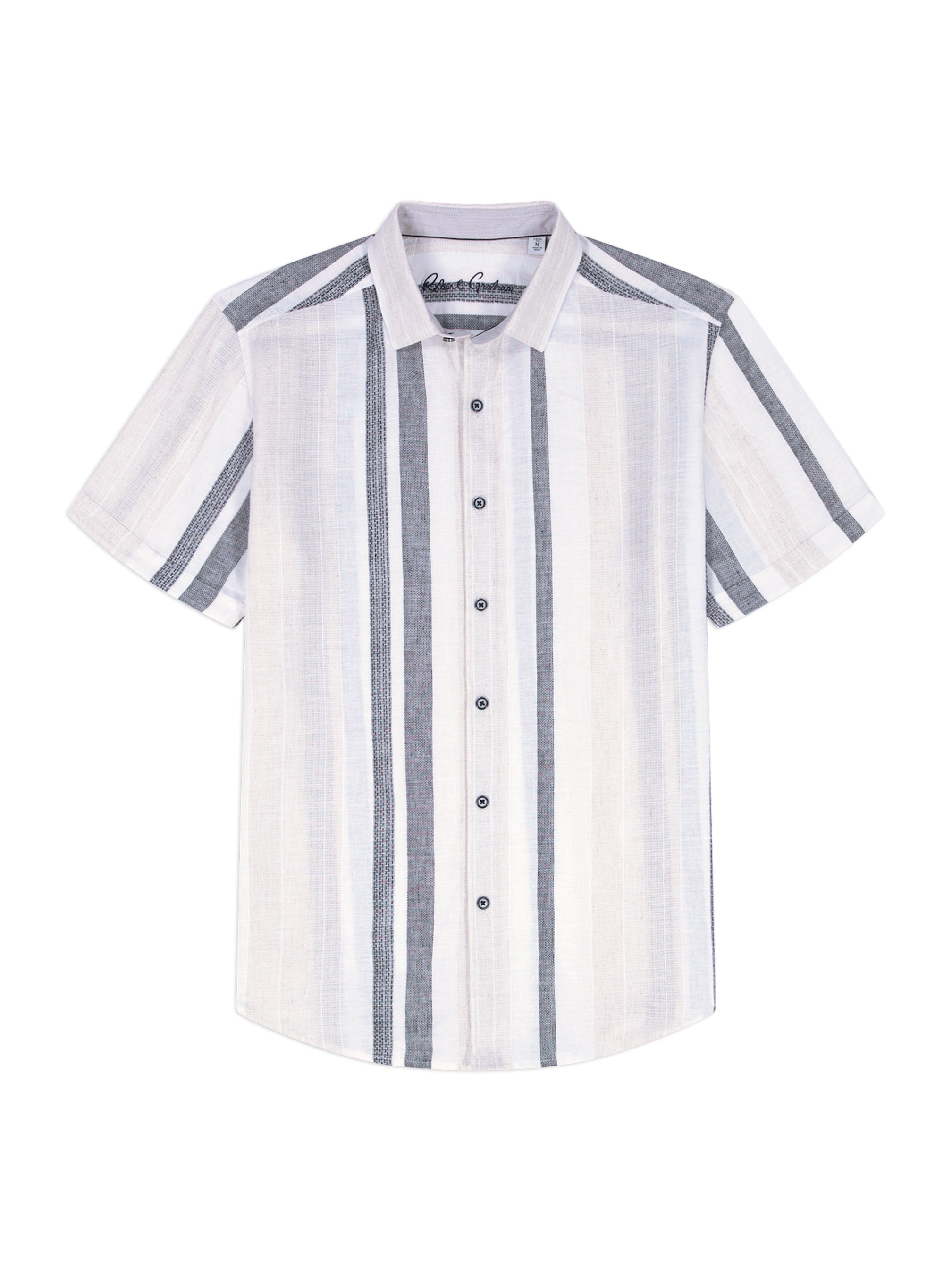 Tan, white, and nay stripe shirt