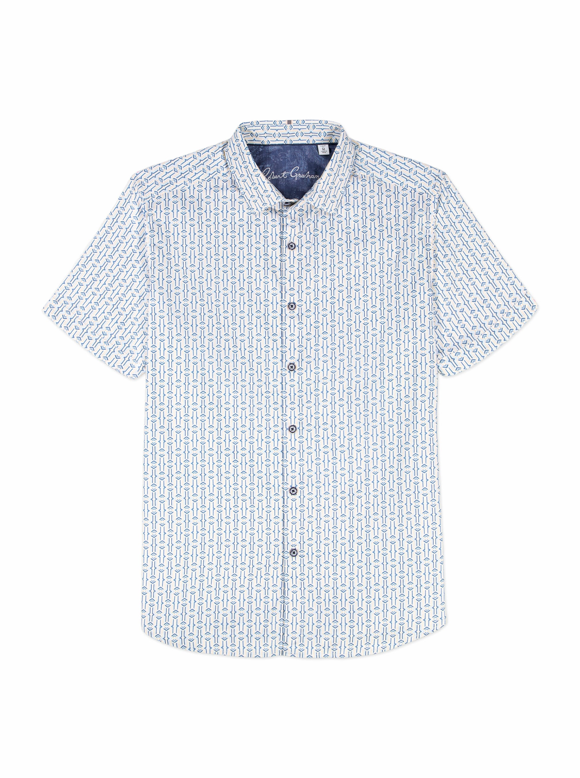 Short-sleeve shirt with a subtle pattern on a white background