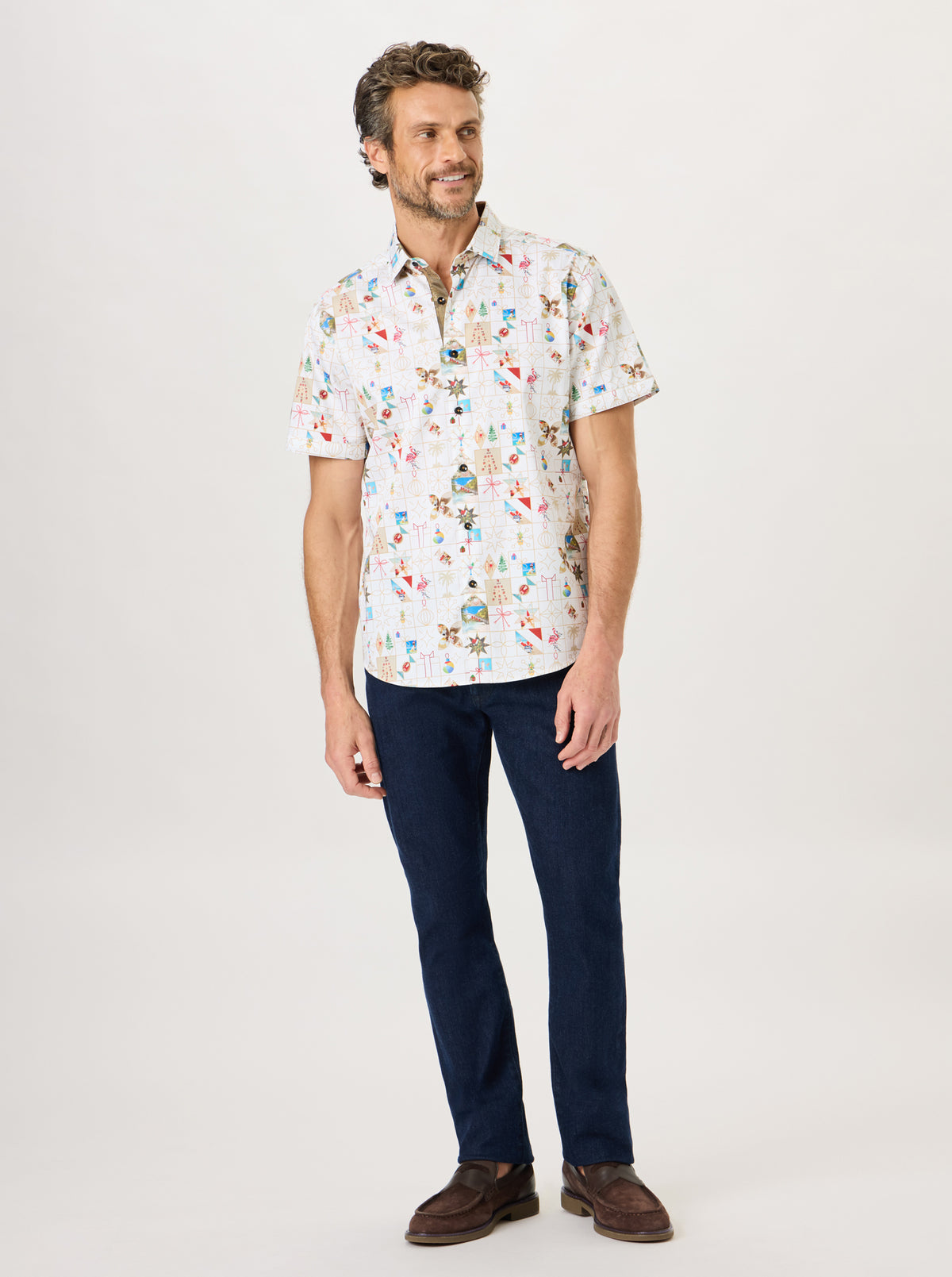 COASTAL CLAUS SHORT SLEEVE BUTTON DOWN SHIRT