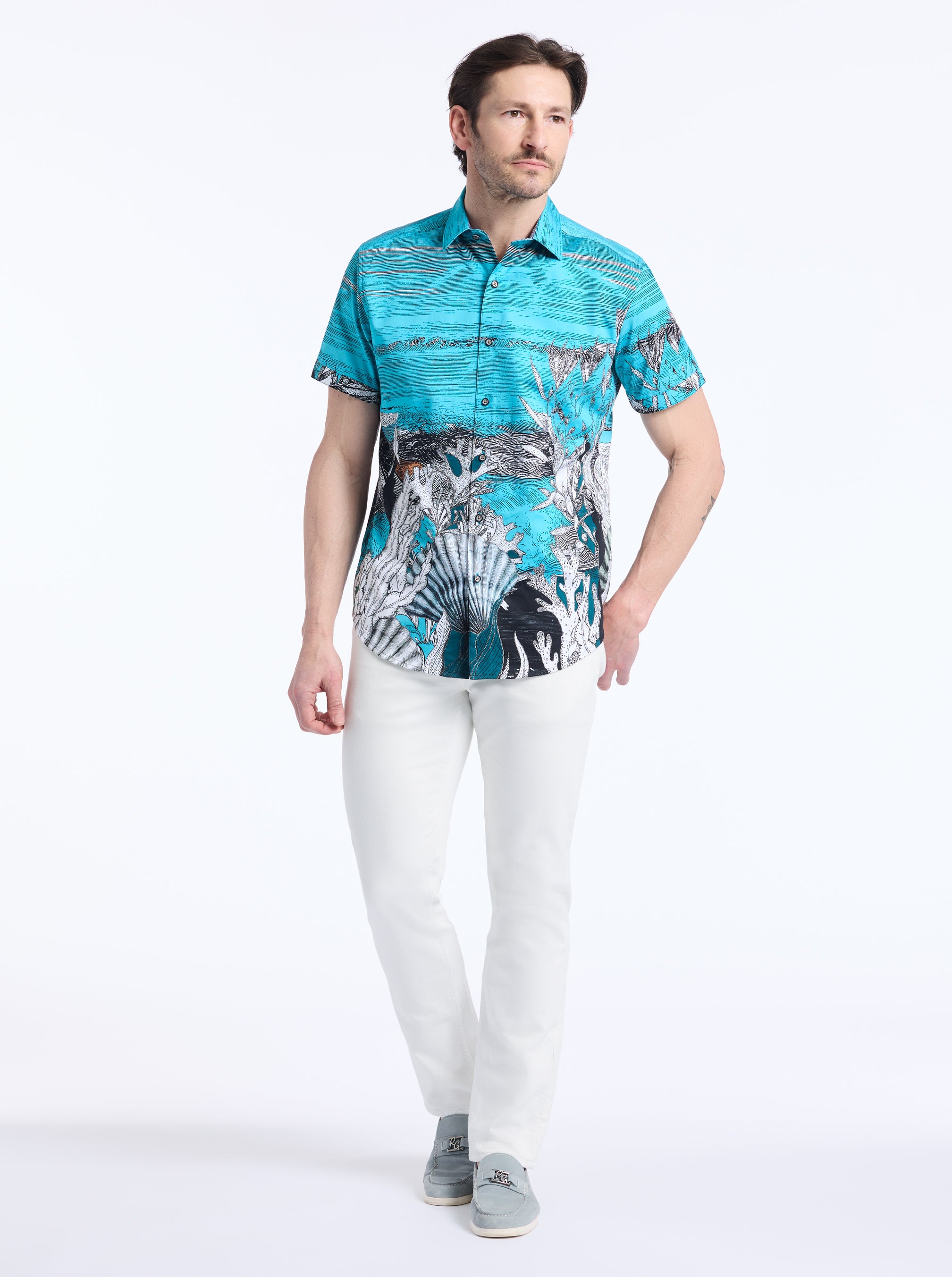 SEA MONSTER SHORT SLEEVE BUTTON DOWN SHIRT