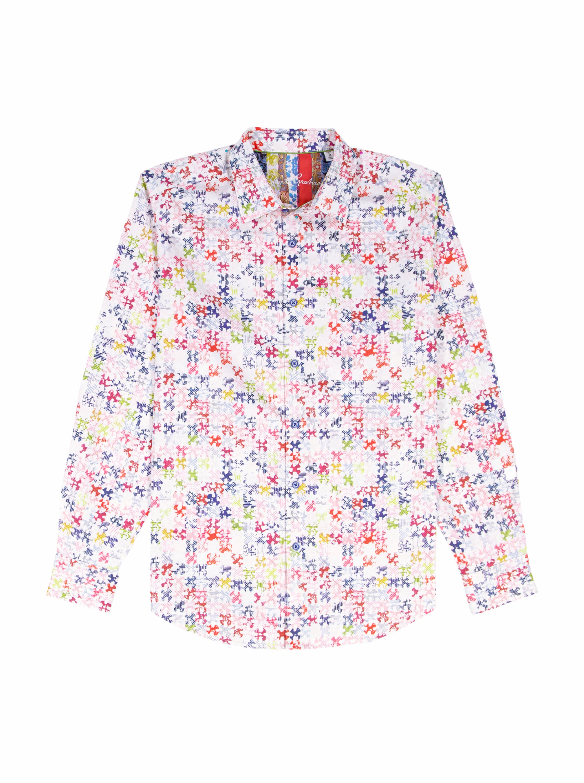 Multicolored patterned shirt on a white background