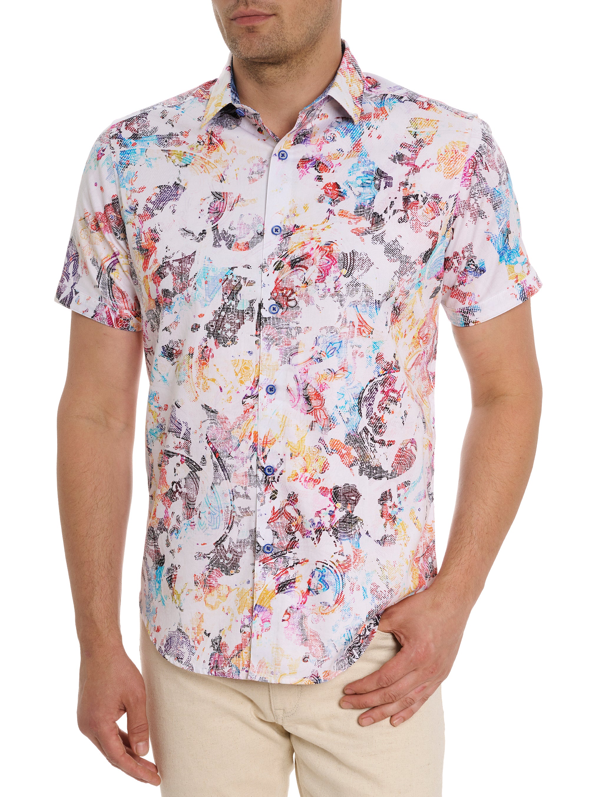 SPLASH OF COLOR SHORT SLEEVE BUTTON DOWN SHIRT
