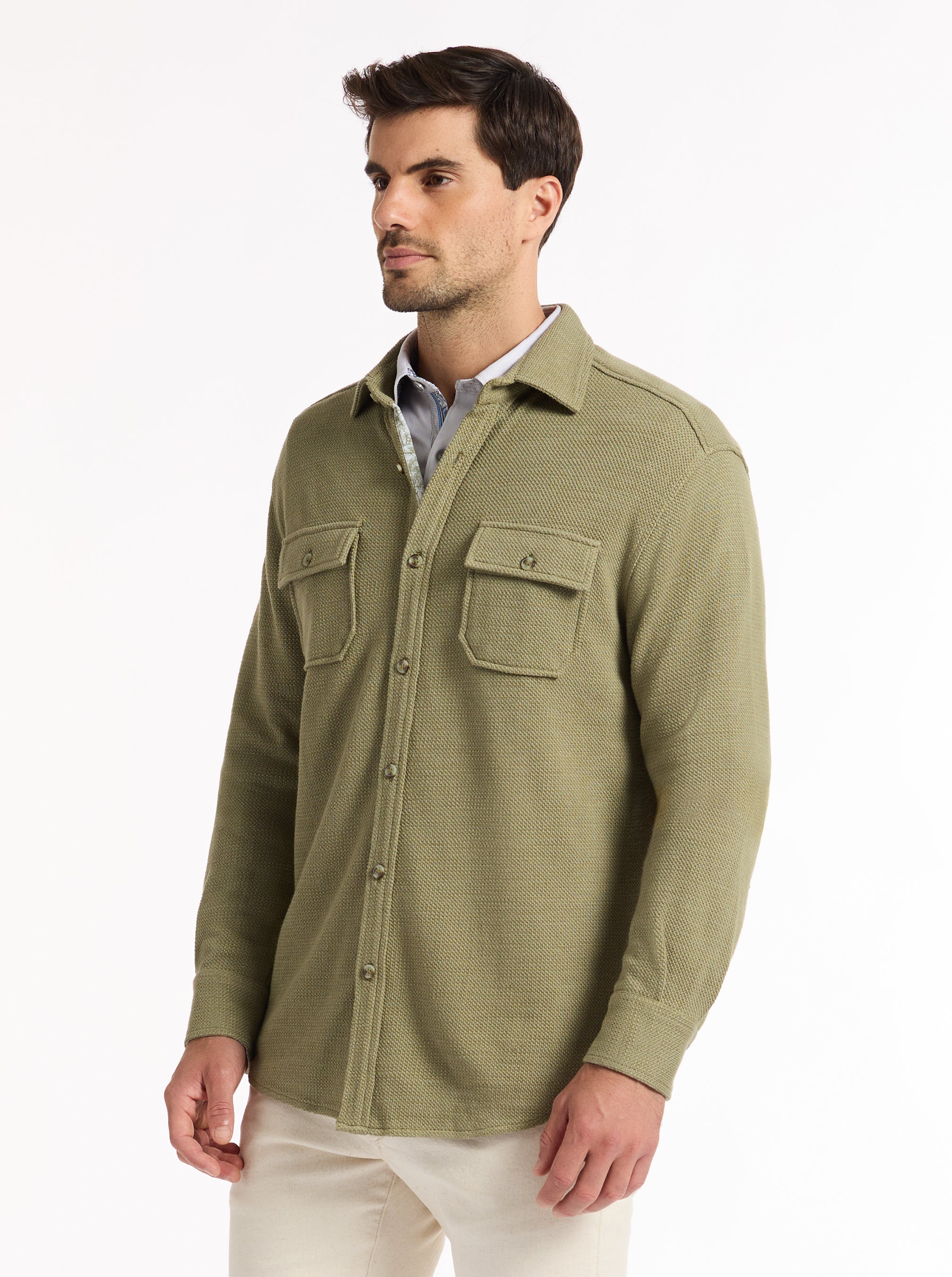 WAYNE LONG SLEEVE BUTTON DOWN KNIT SHIRT