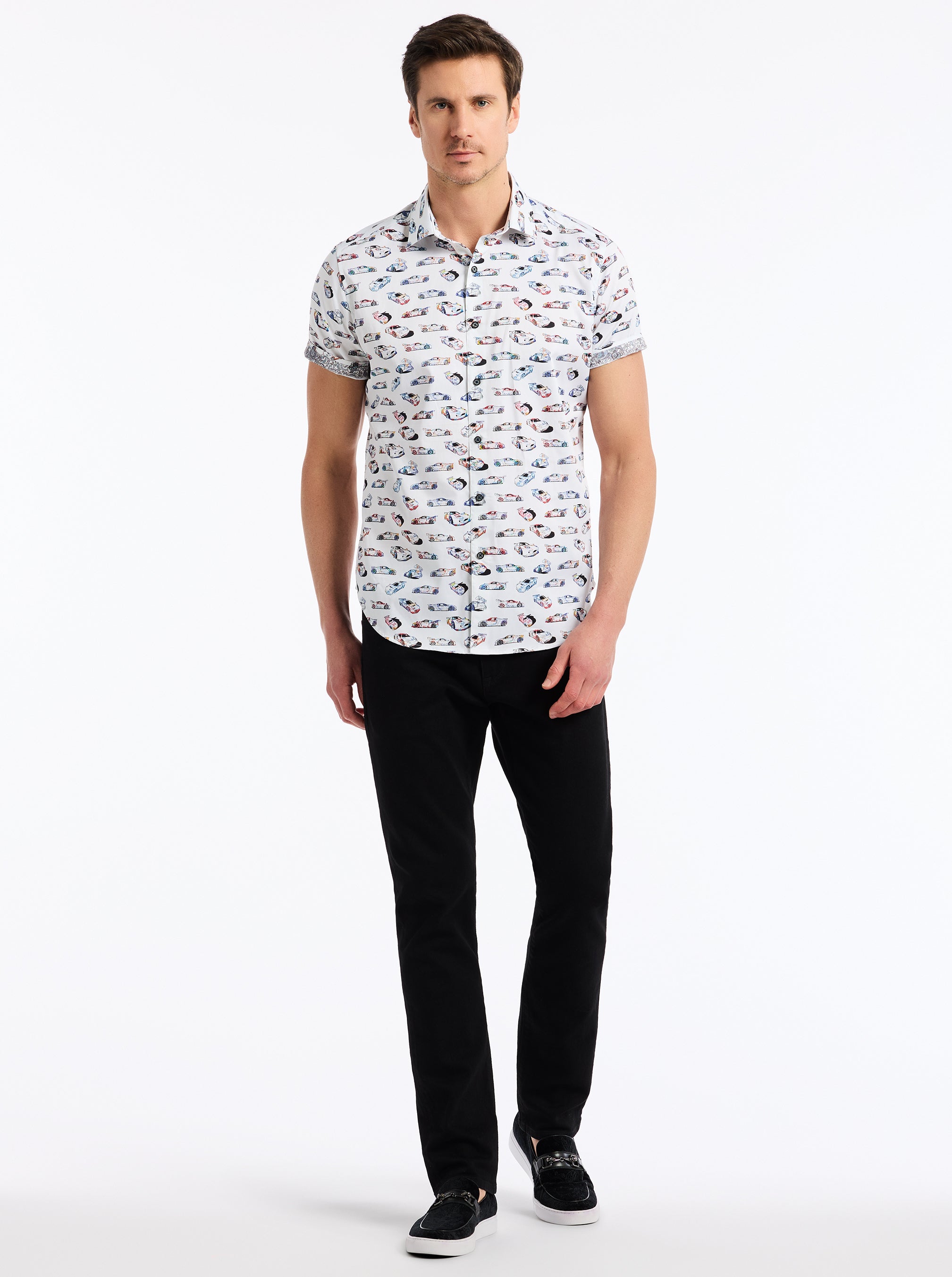 NEON WHEELS SHORT SLEEVE BUTTON DOWN SHIRT