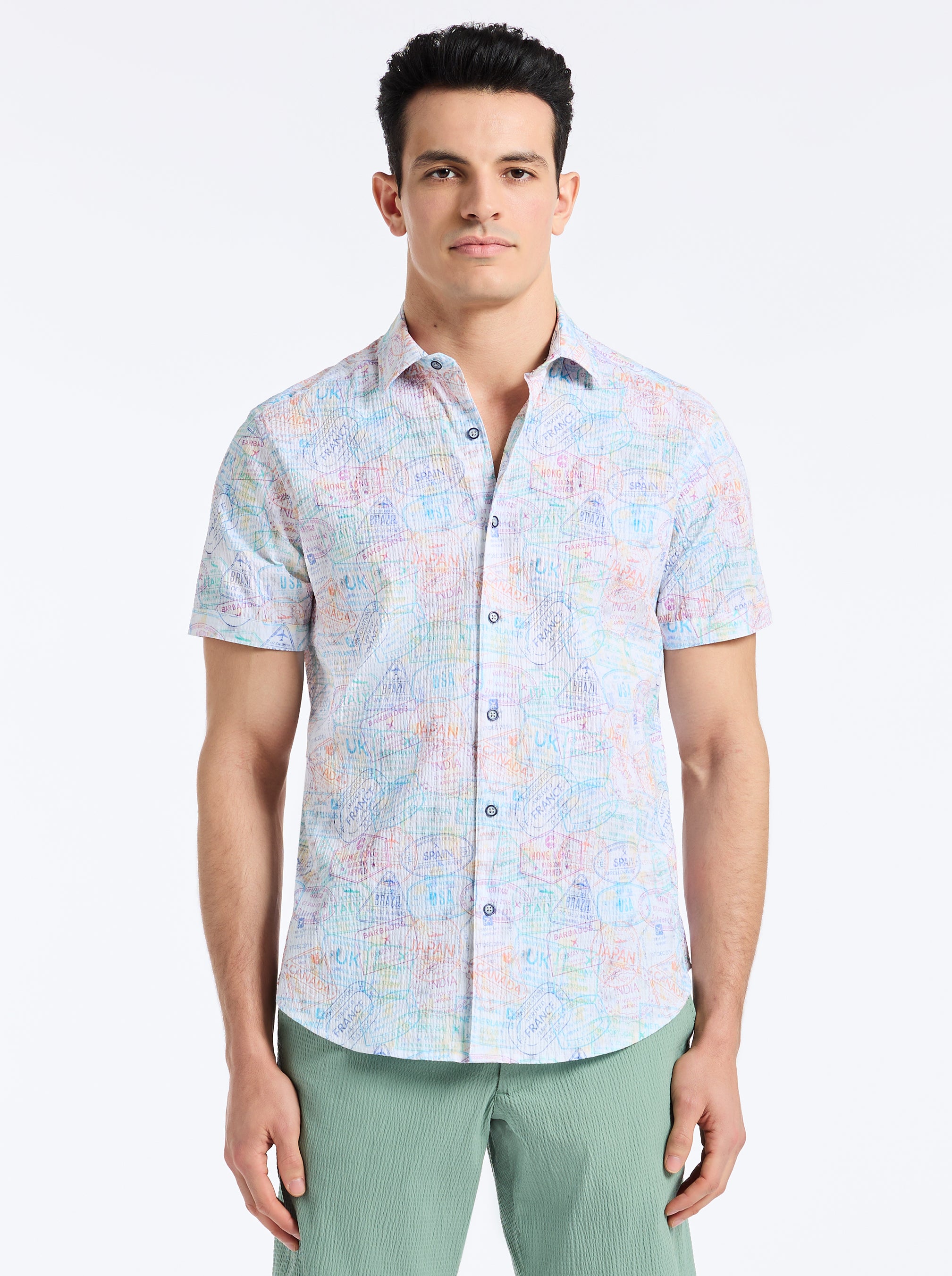 PASSPORT SHORT SLEEVE BUTTON DOWN SHIRT TALL