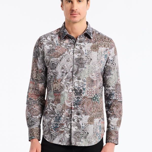 Robert Graham Men's 'The Joan' Long Sleeve Woven Shirt - Crimson Floral Jacquard Button-Down