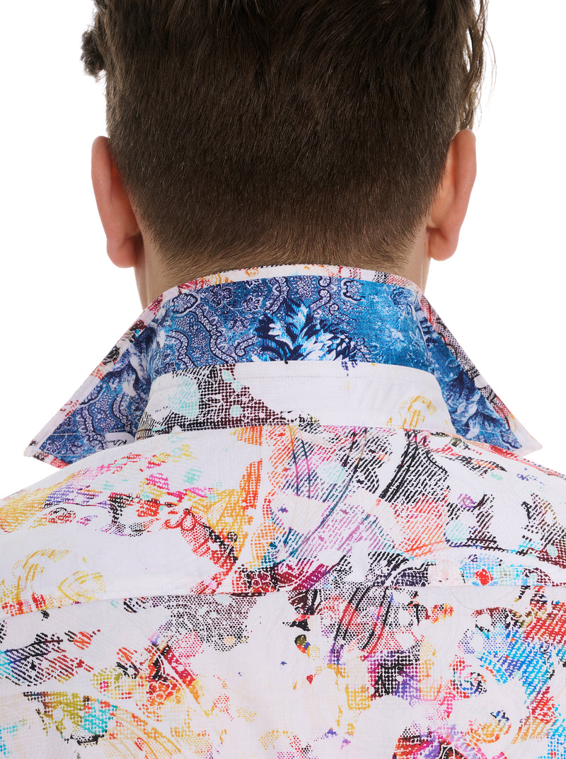 SPLASH OF COLOR SHORT SLEEVE BUTTON SHIRT