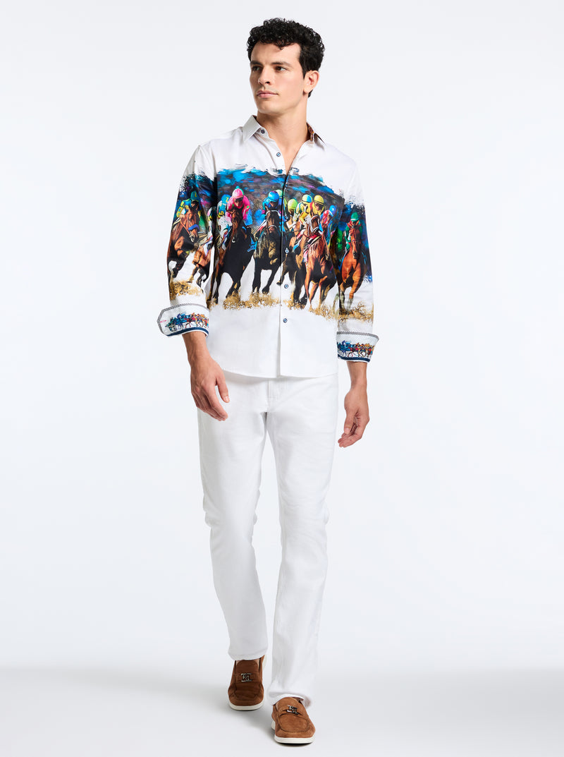 DERBY DAY LONG SLEEVE BUTTON DOWN SHIRT