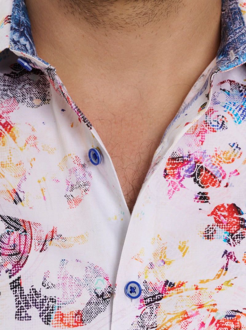 SPLASH OF COLOR SHORT SLEEVE BUTTON SHIRT