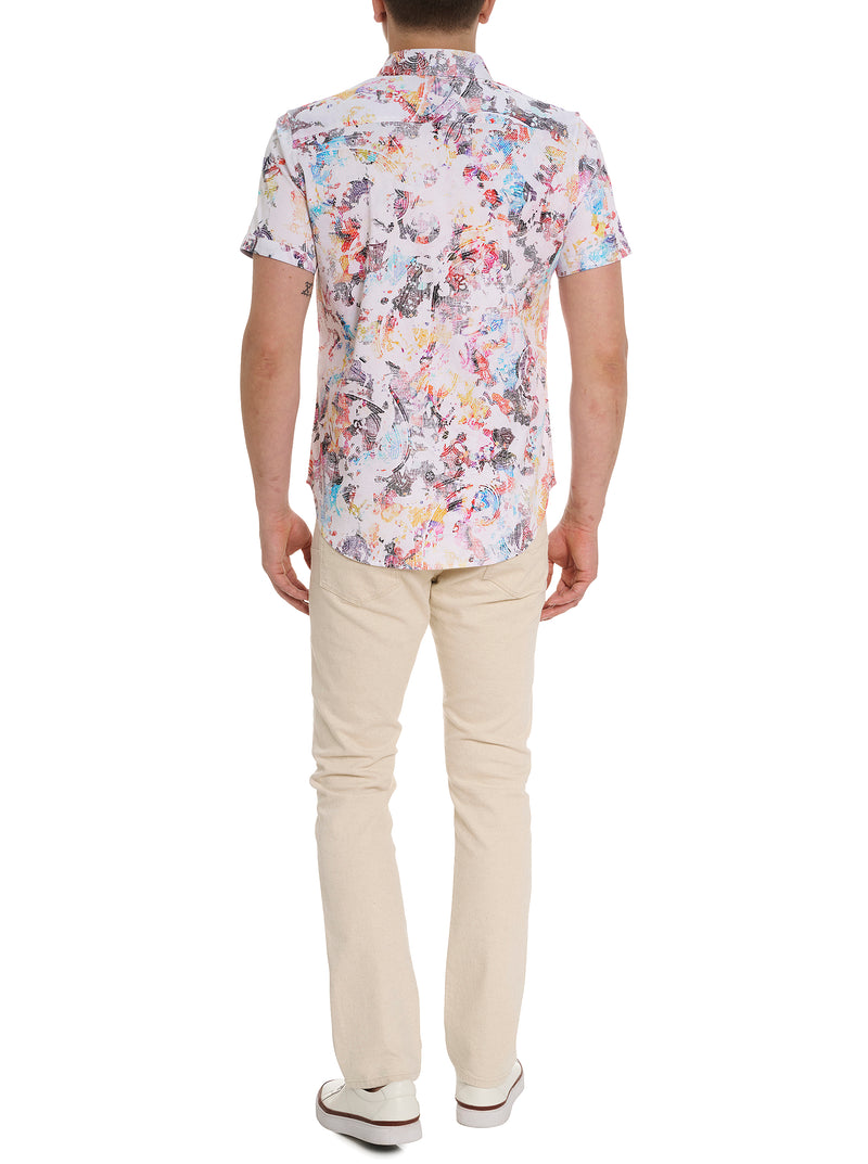 SPLASH OF COLOR SHORT SLEEVE BUTTON SHIRT