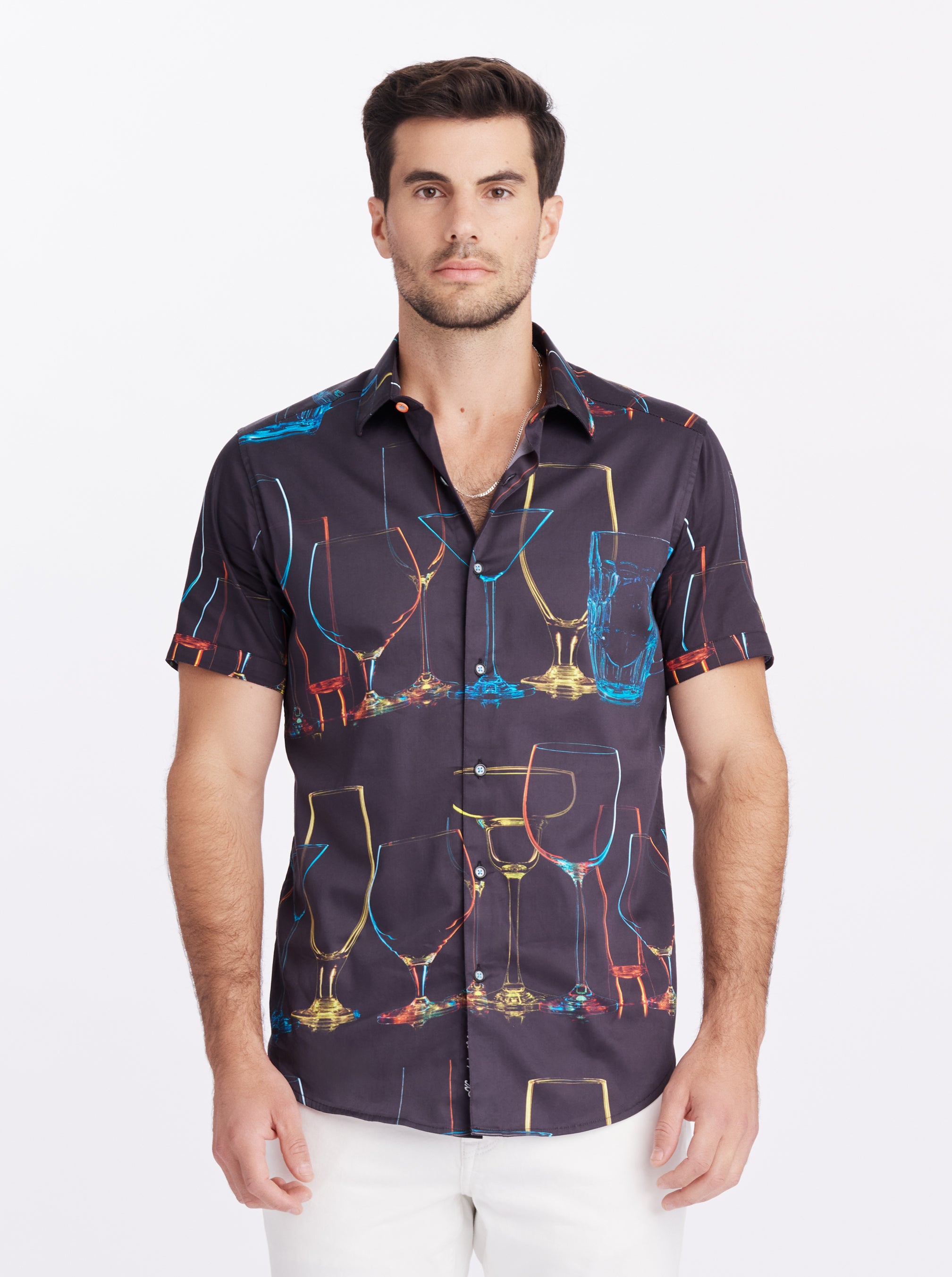 NEON NIGHTS SHORT SLEEVE BUTTON DOWN SHIRT