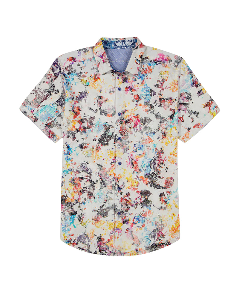 SPLASH OF COLOR SHORT SLEEVE BUTTON SHIRT