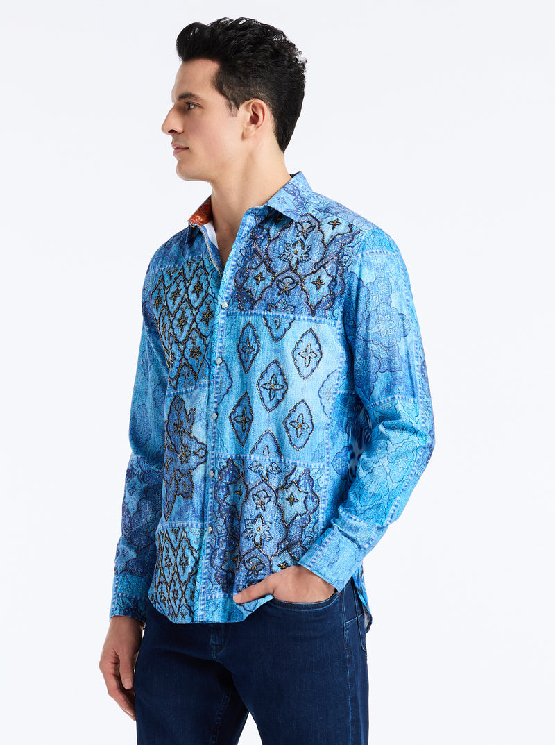 LIMITED EDITION JUNGLE BLUES LONG SLEEVE BUTTON DOWN SHIRT