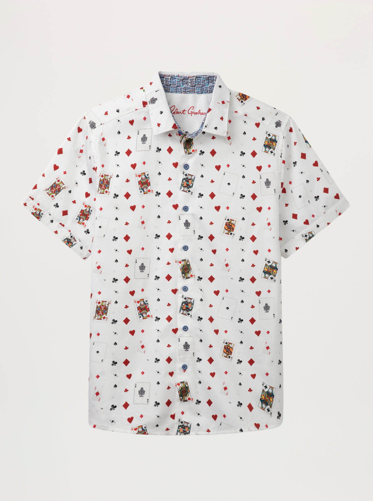 Short sleeve button up shirt with allover playing cards pattern