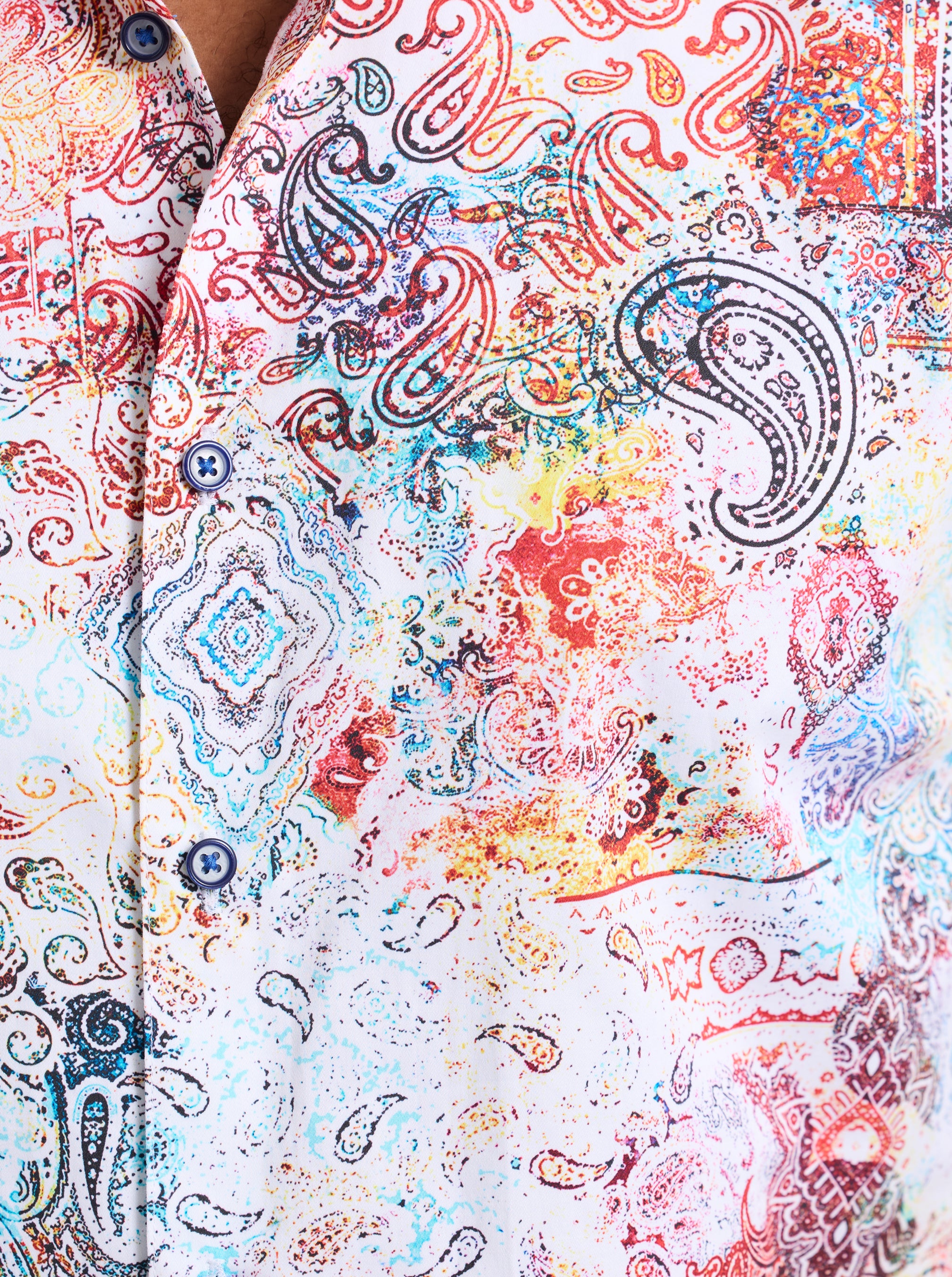 Close-up of a colorful paisley patterned shirt