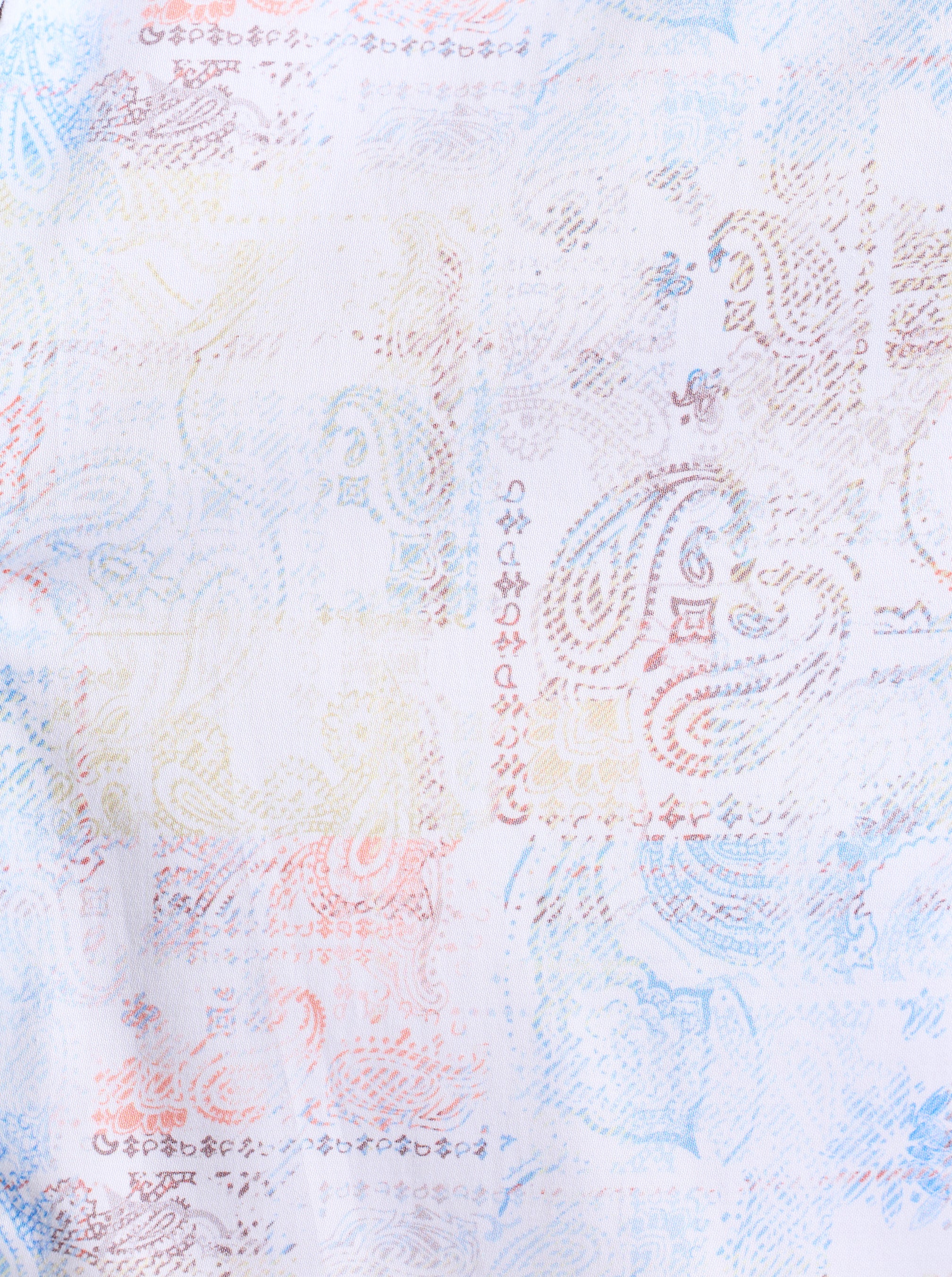 Pastel-colored paisley pattern on a textured background