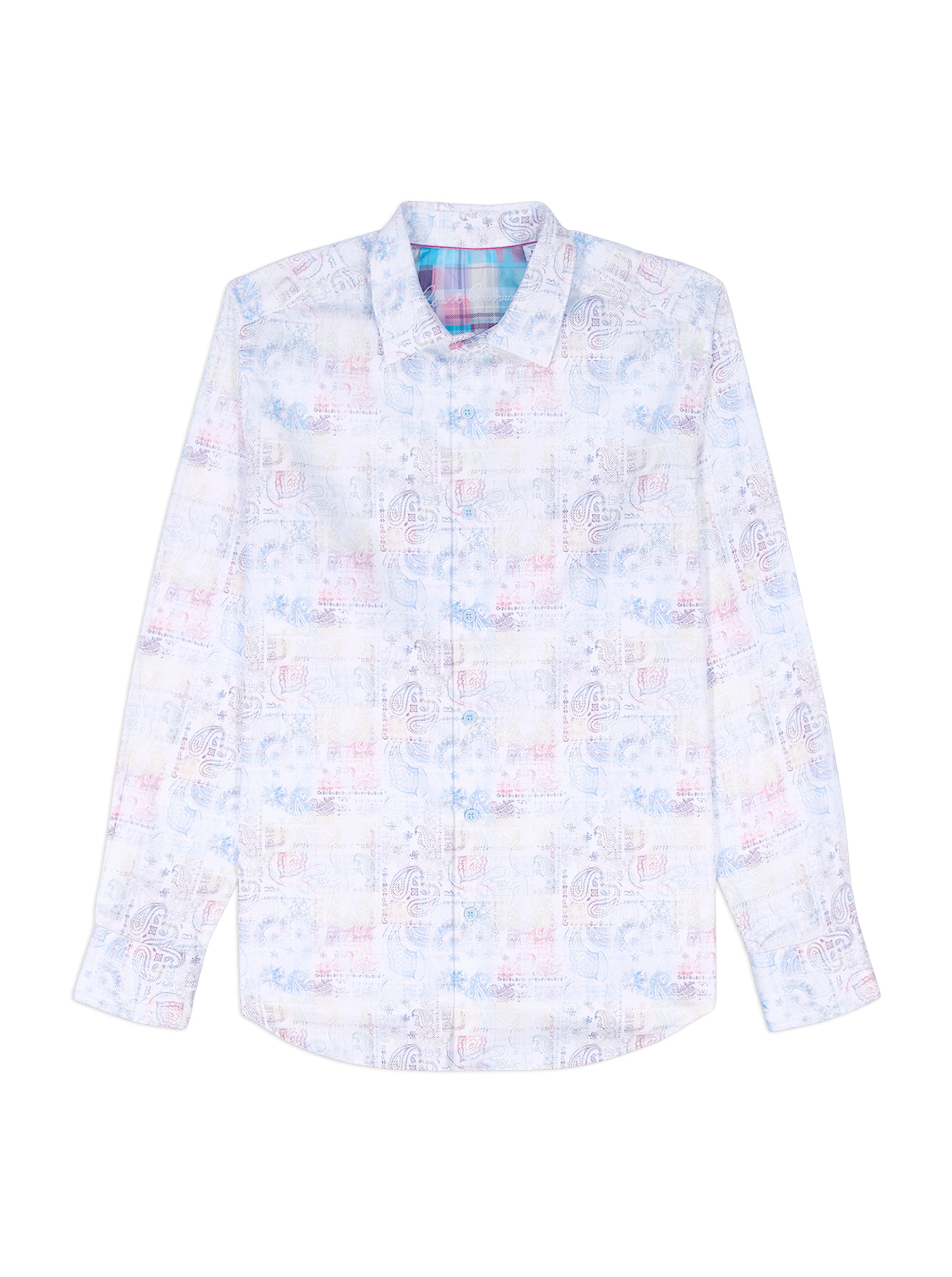 Multicolored patterned shirt on a white background