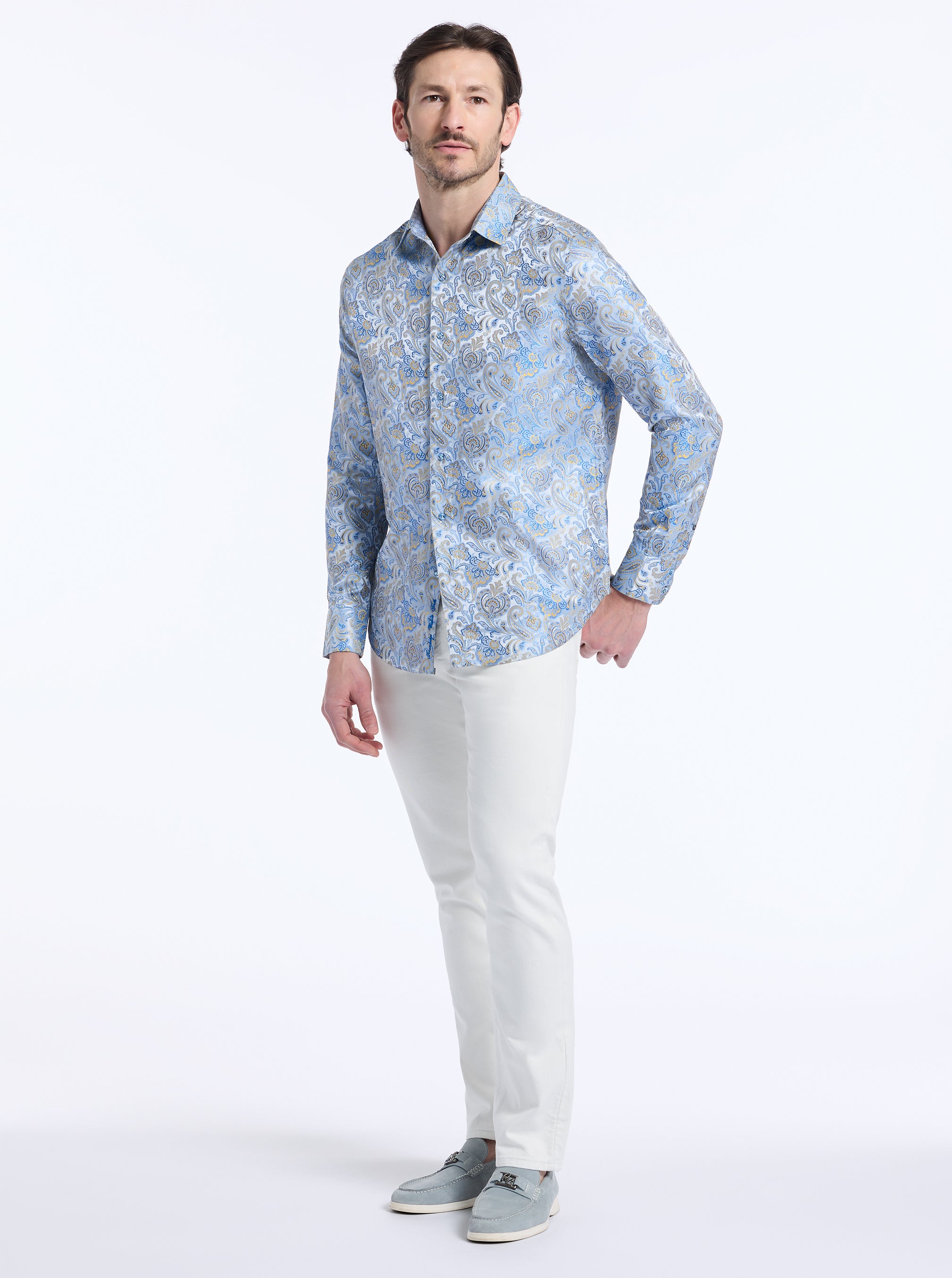 LIMITED EDITION MONACO SUMMER LONG SLEEVE BUTTON DOWN SHIRT