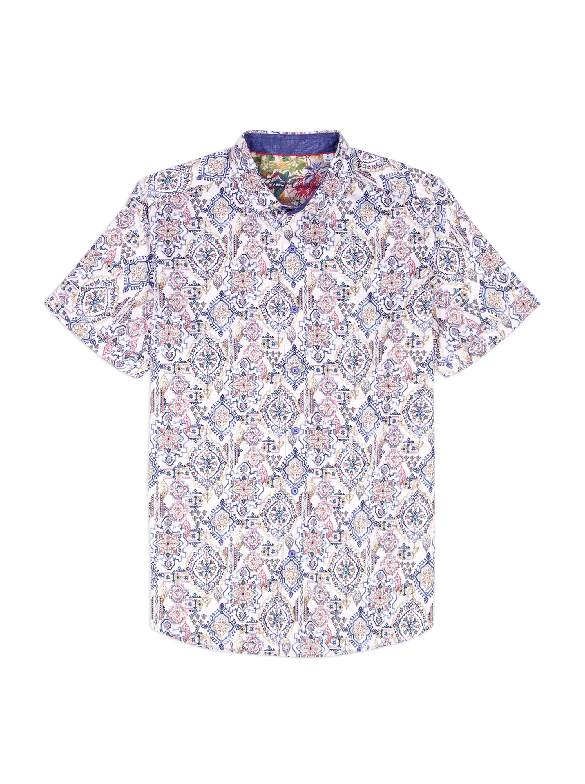 Short-sleeve shirt with a floral pattern on a white background