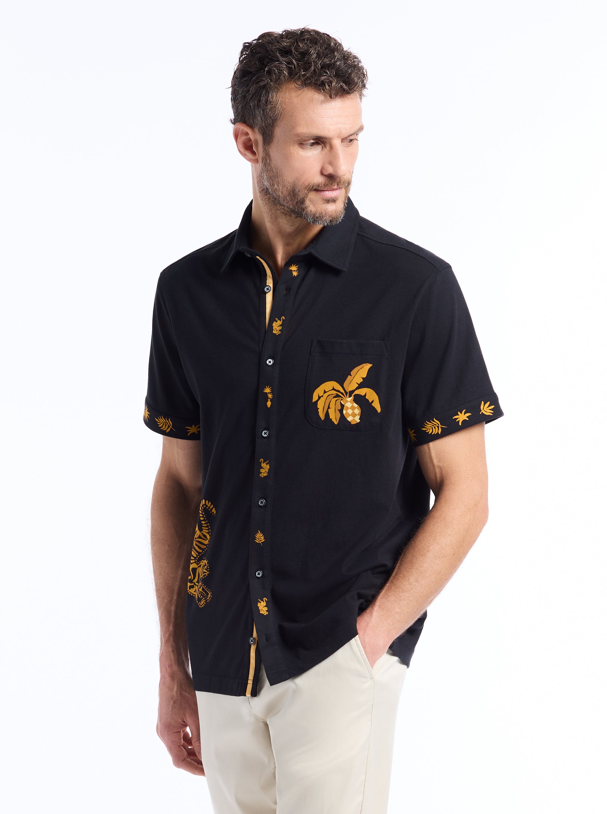 GOLDEN JUNGLE SHORT SLEEVE BUTTON DOWN SHIRT