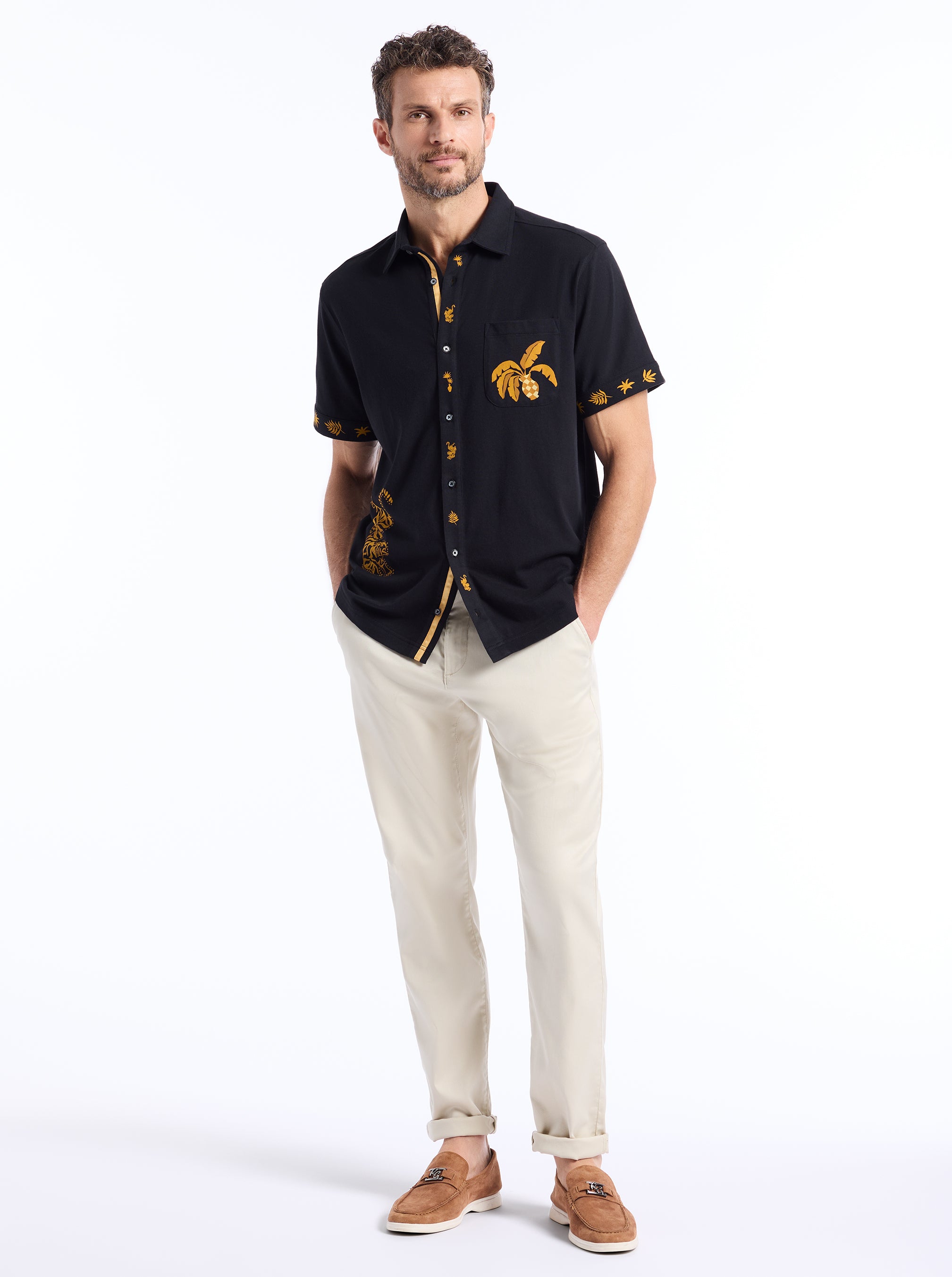 GOLDEN JUNGLE SHORT SLEEVE BUTTON DOWN SHIRT