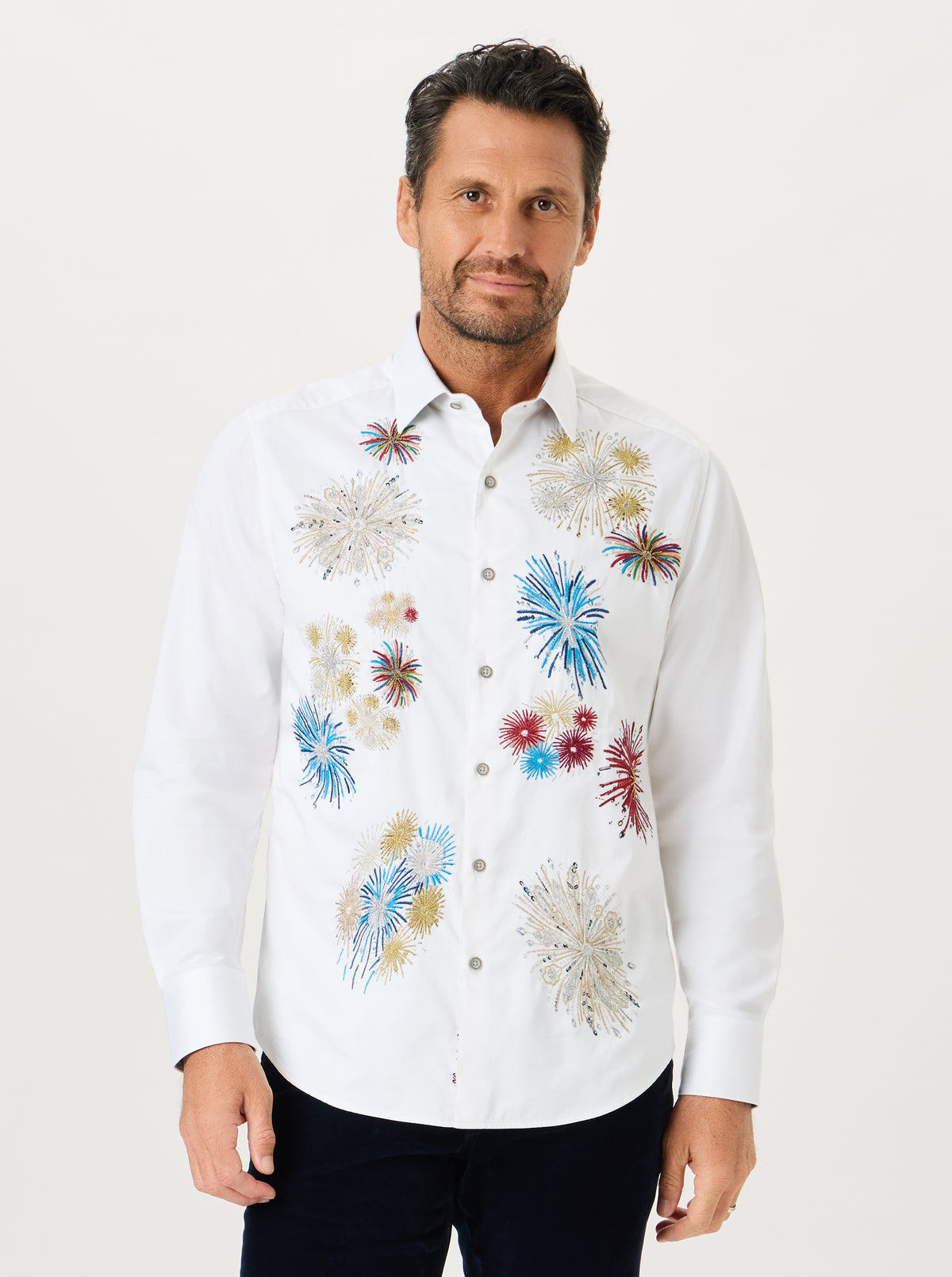 STAR SPANGLED LONG SLEEVE BUTTON DOWN SHIRT