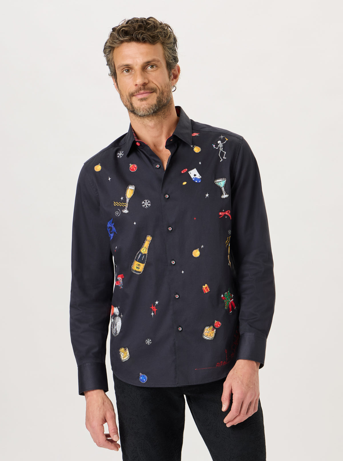 XMAS RIOT LONG SLEEVE BUTTON DOWN SHIRT