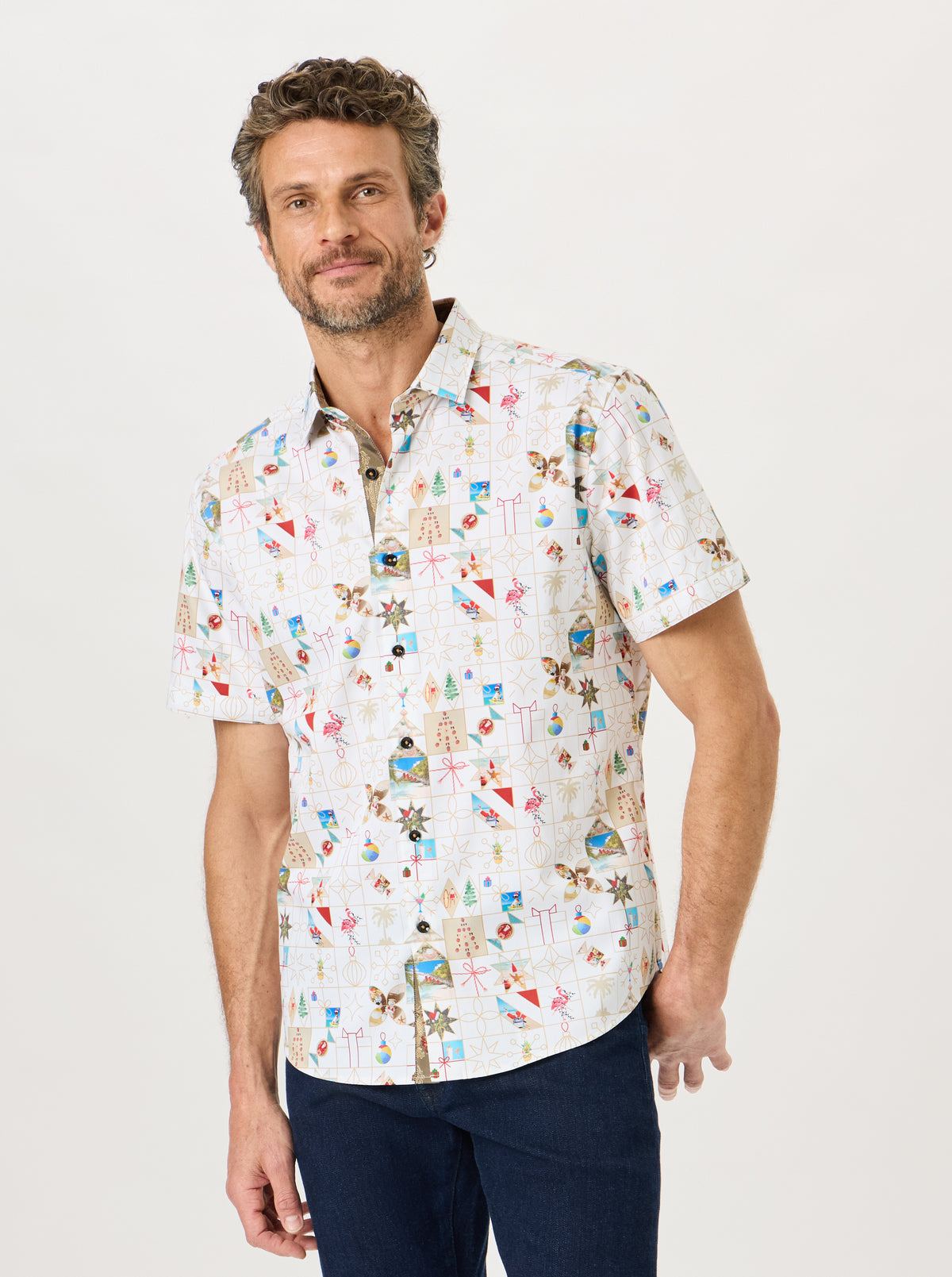 COASTAL CLAUS SHORT SLEEVE BUTTON DOWN SHIRT