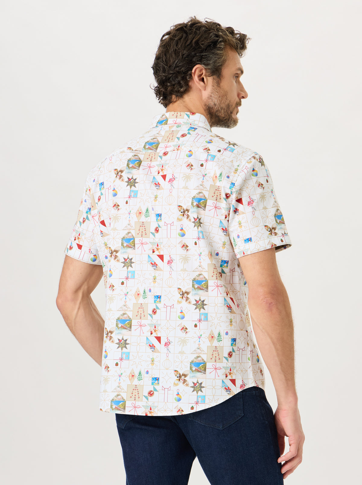 COASTAL CLAUS SHORT SLEEVE BUTTON DOWN SHIRT