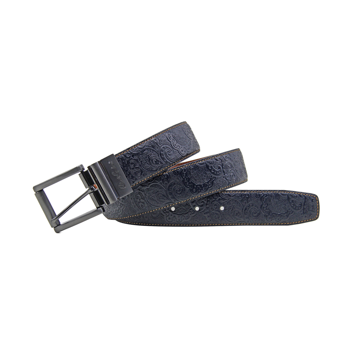 Black Leather Tie Belt with Silver Paisley Buckle Black Leather Western Belt With Silver Paisley Buckle Size  main image 2