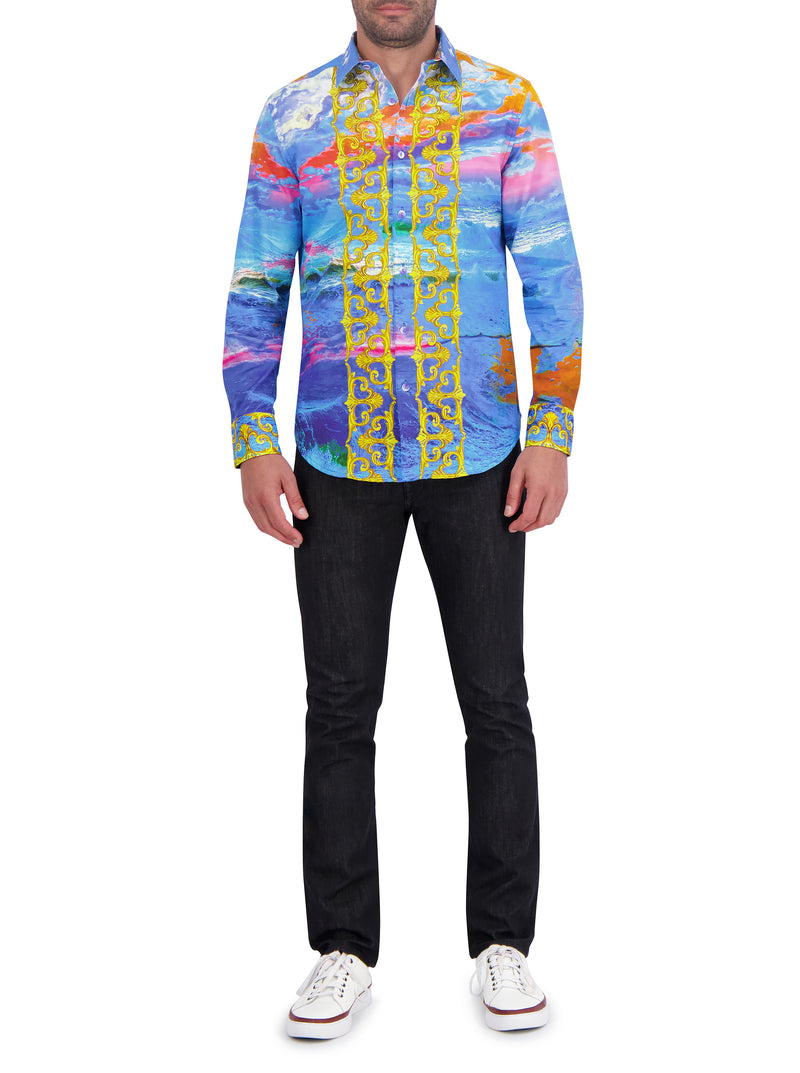 SUNSET AT SEA LONG SLEEVE BUTTON DOWN SHIRT