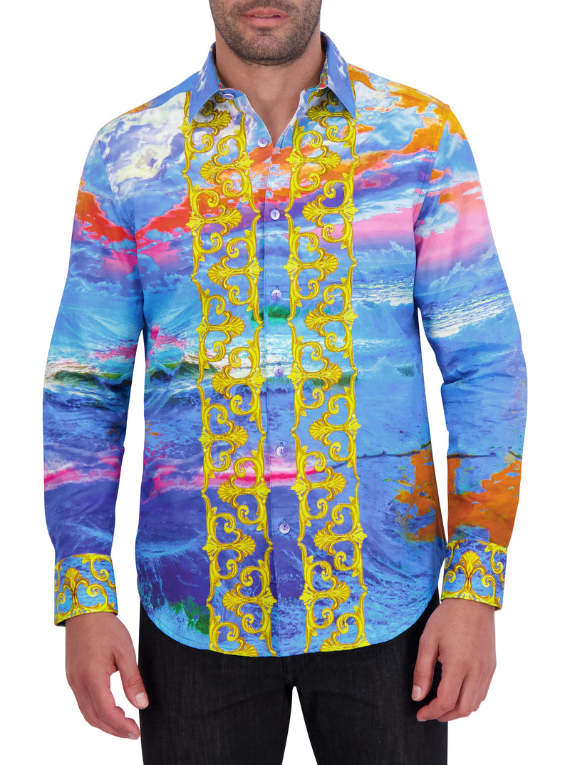 SUNSET AT SEA LONG SLEEVE BUTTON DOWN SHIRT