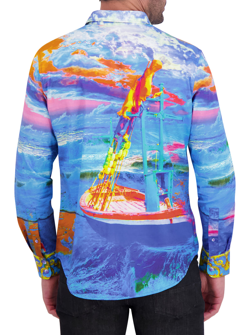 SUNSET AT SEA LONG SLEEVE BUTTON DOWN SHIRT