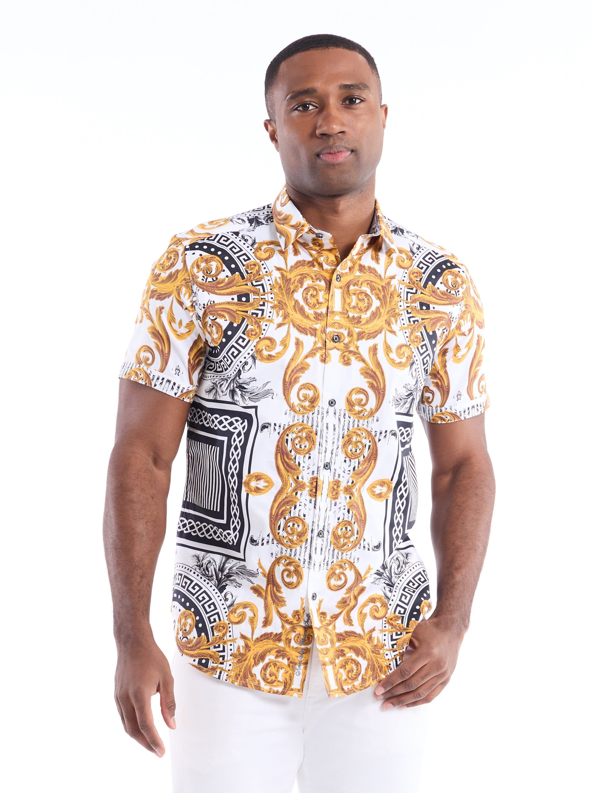 GILDED SCROLLS SHORT SLEEVE BUTTON DOWN SHIRT