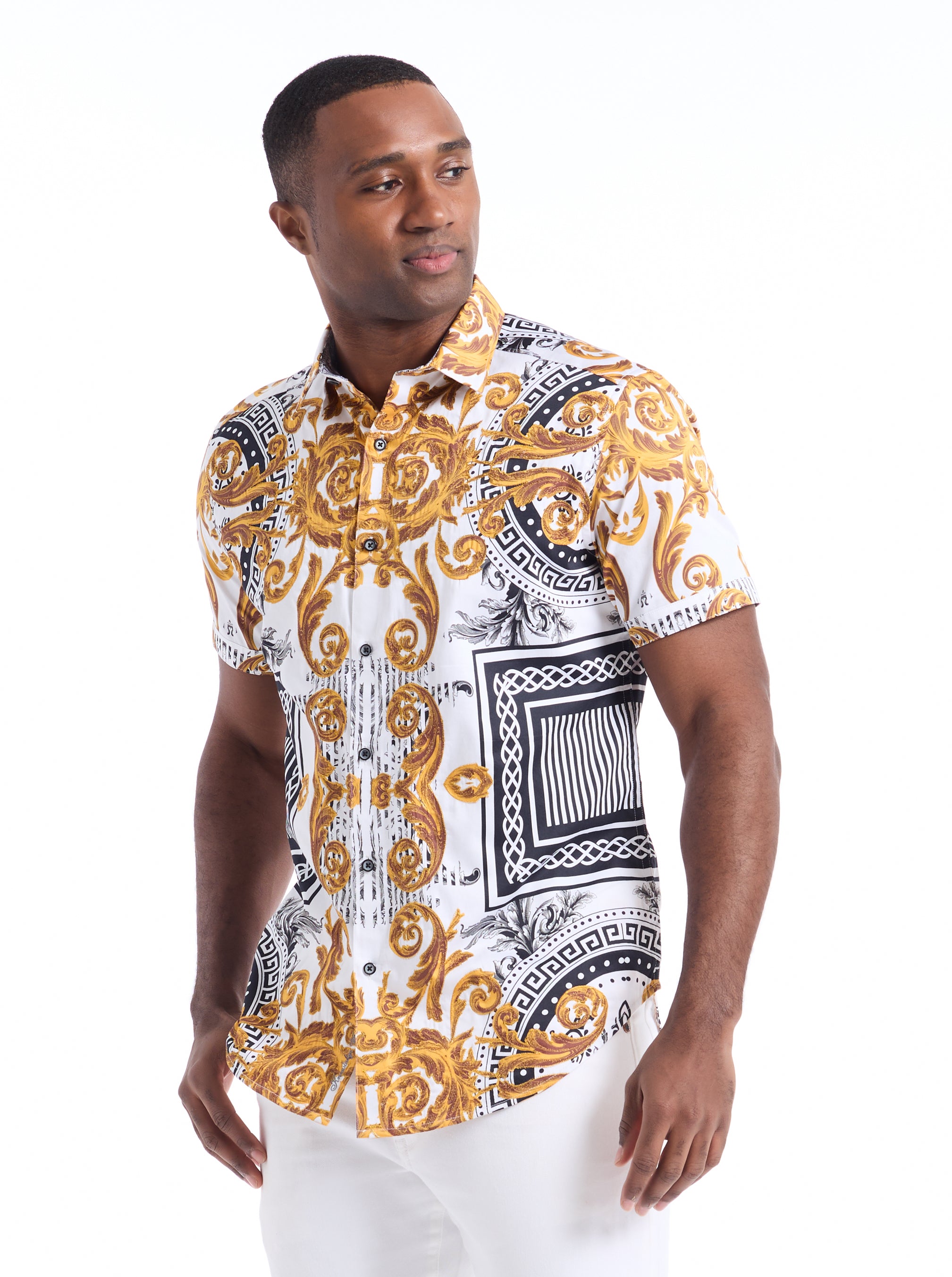 GILDED SCROLLS SHORT SLEEVE BUTTON DOWN SHIRT