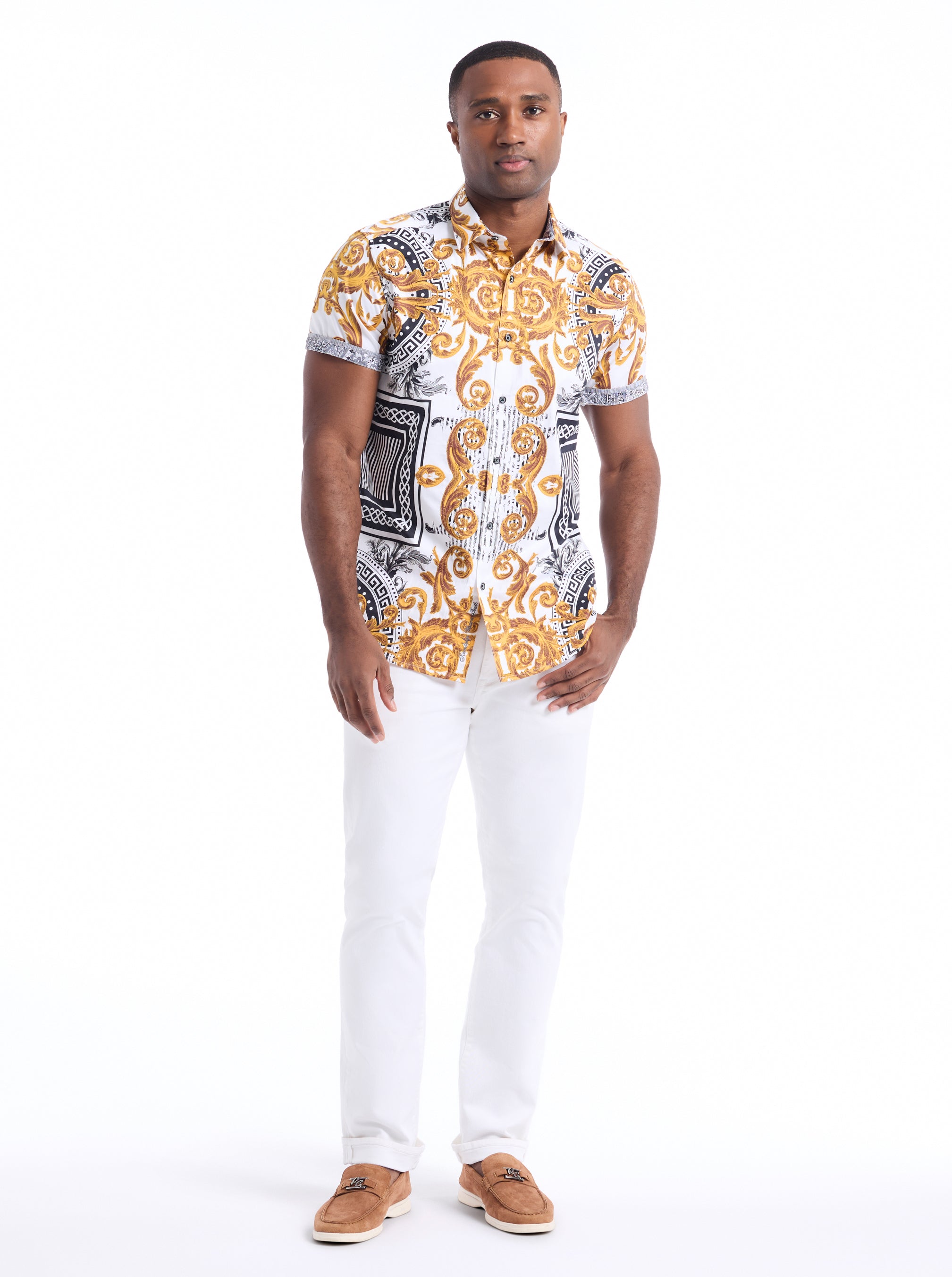 GILDED SCROLLS SHORT SLEEVE BUTTON DOWN SHIRT