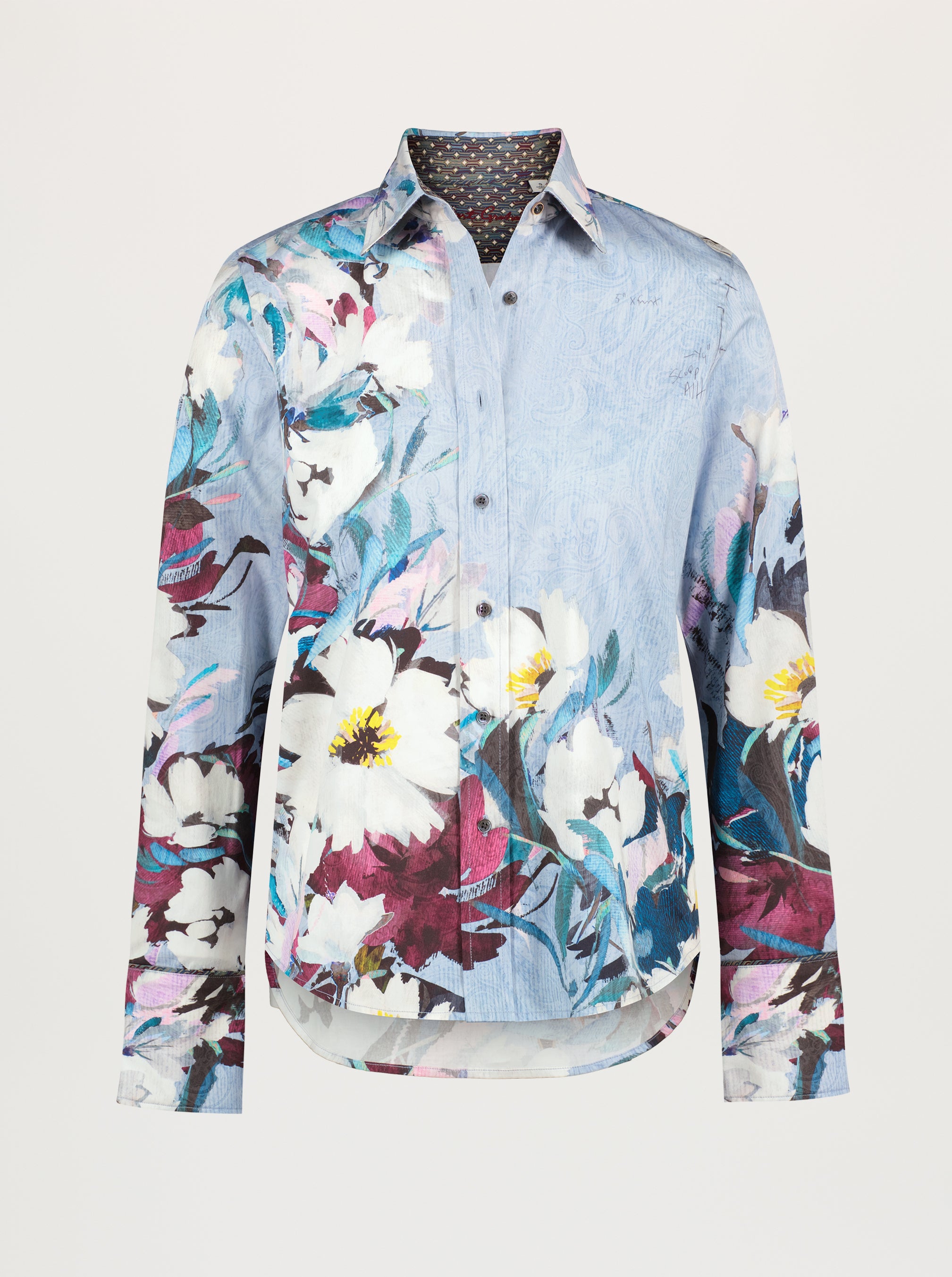 Floral patterned shirt on a white background